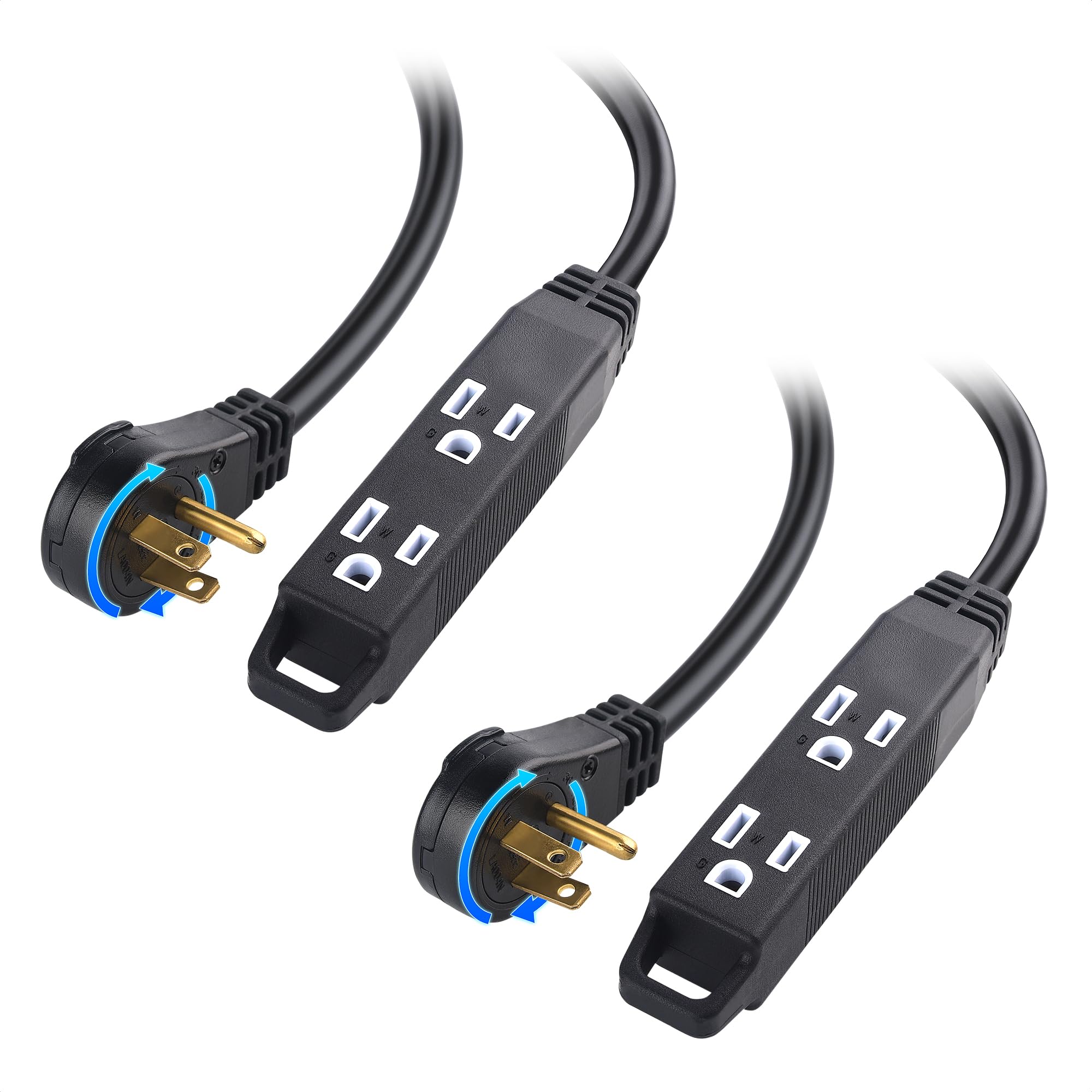 [ETL Listed] Cable Matters 2-Pack 3-Outlet Short Power Strip Extension Cord with 3 Prong Outlets and 360-Degree Rotating Plug in Black - 1ft 1