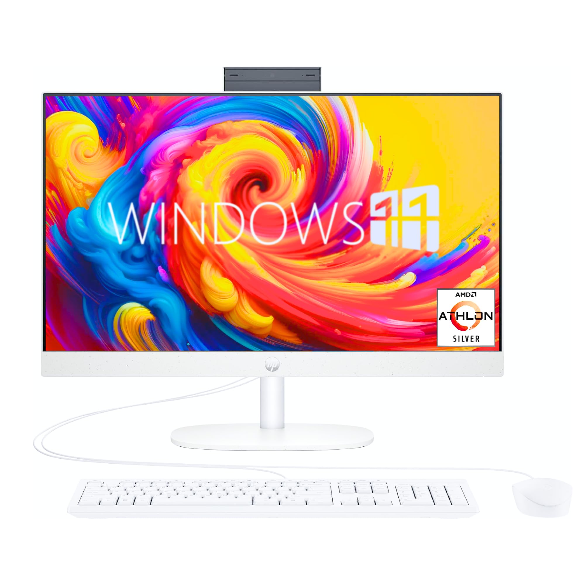 HP 24 Inch All-in-One Desktop, 23.8” FHD Display, AMD Athlon Silver Processor (Beats i5-6360U), 8GB DDR5 RAM, 256GB SSD, Webcam, HDMI, Wi-Fi 6.0, Bluetooth, Windows 11 Home, White 1