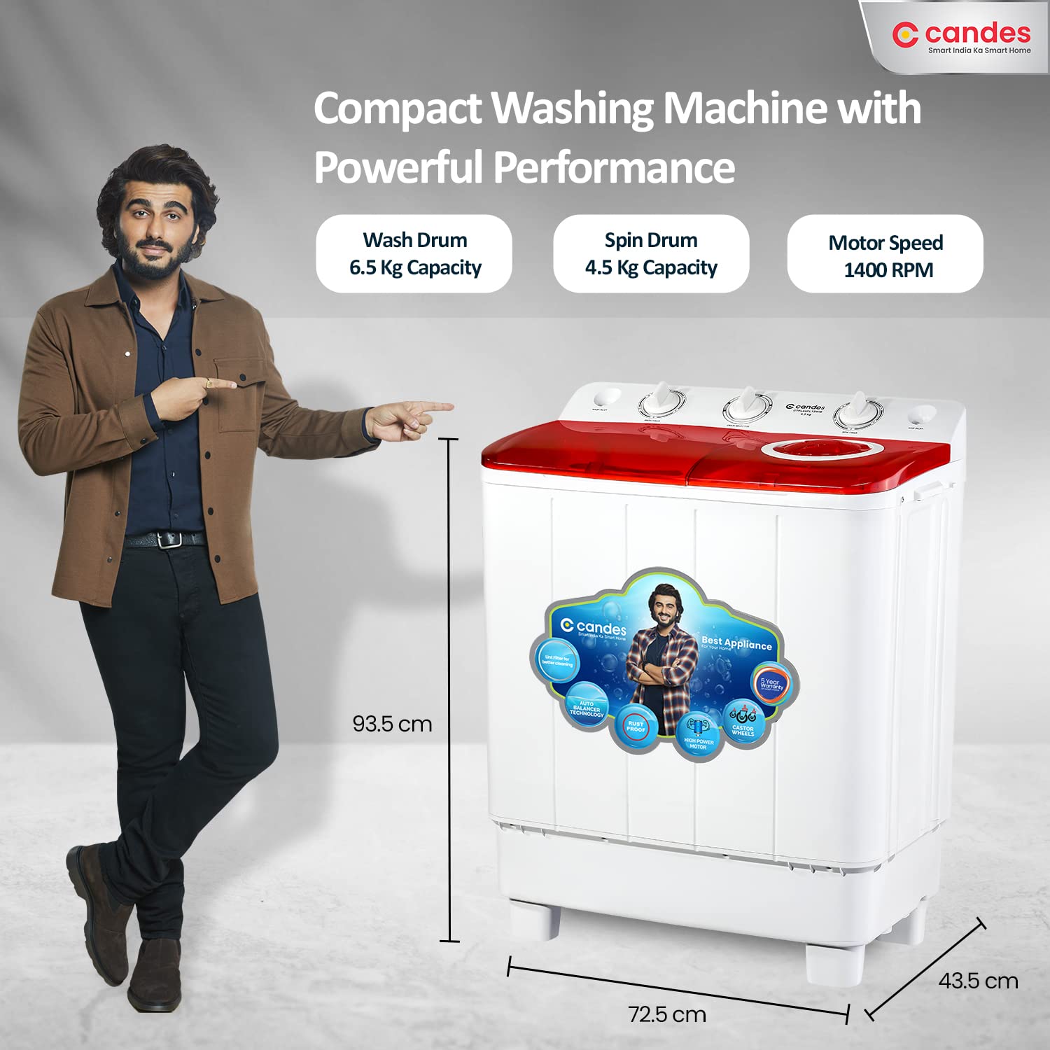 Candes 6.5 kg washing machine semi automatic | Multi Washing Method | Low Water Conusmption | 5 Year Warranty on Moter | (CTPL65PL1SWM), Marron Red 2023 Model 4
