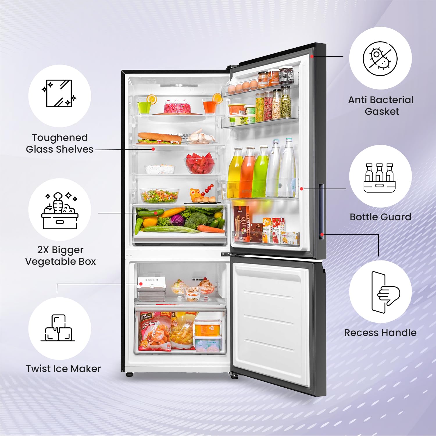 Haier 325 L 3 Star Frost Free Bottom Mount Double Door Refrigerator|Convertible 14-in-1|Jhukna Mat-Bottom Freezer|Digital Display Panel|Triple Inverter|Twist Ice Maker (HEB-333GB-P, Graphite Black) 5