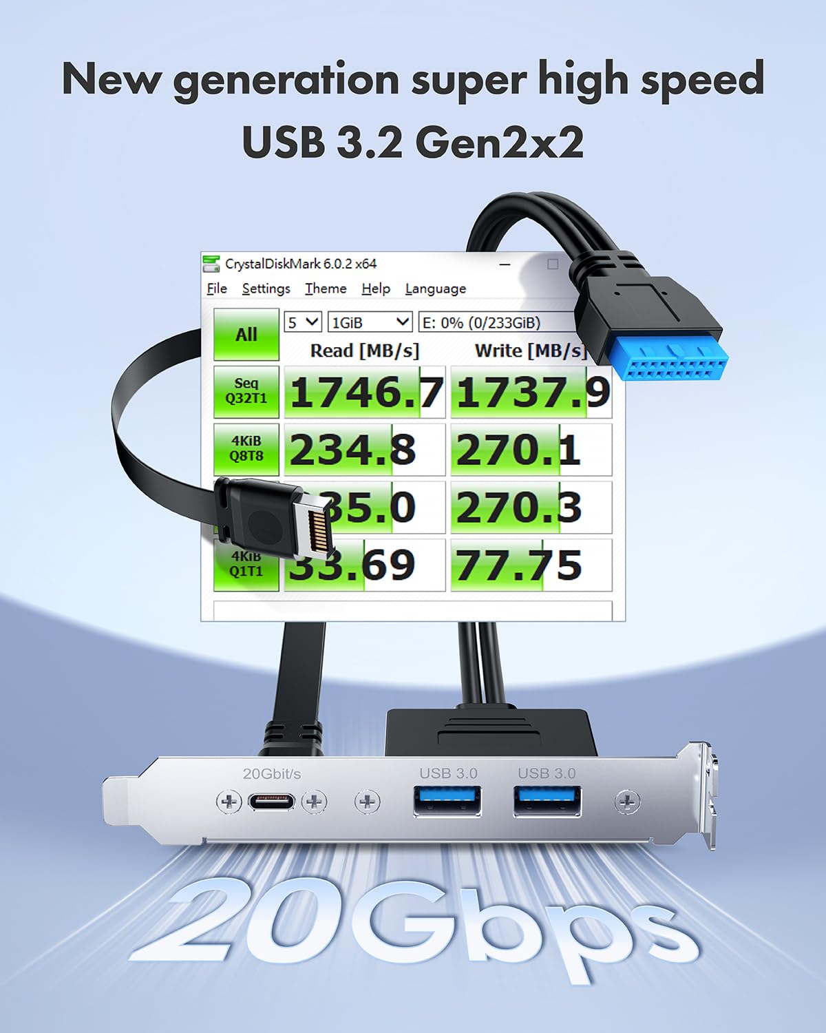 ArctiMars USB3.2 USB-C Front Panel Adapter, Motherboard Header Extension Cable, USB-C and USB to TypeC Type-E Key-A 20-Pin and 19-Pin USB3.0 PCIe Bracket (1 TypeC 20Gbps 2 USB3.0 -CA15 02) 5