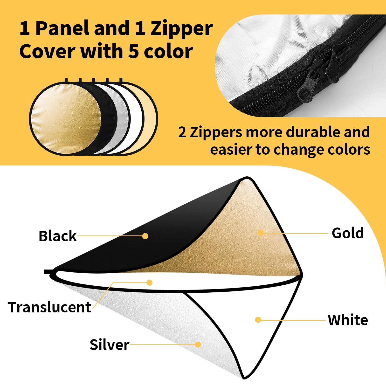 24/32/43/52in Photography Reflector, 5 in 1 Light Diffuser with Panel&Bag, Light Reflectors for Photography, Ideal for Content Creator Essentials&Photographer in Silver,Gold,White and Black 4