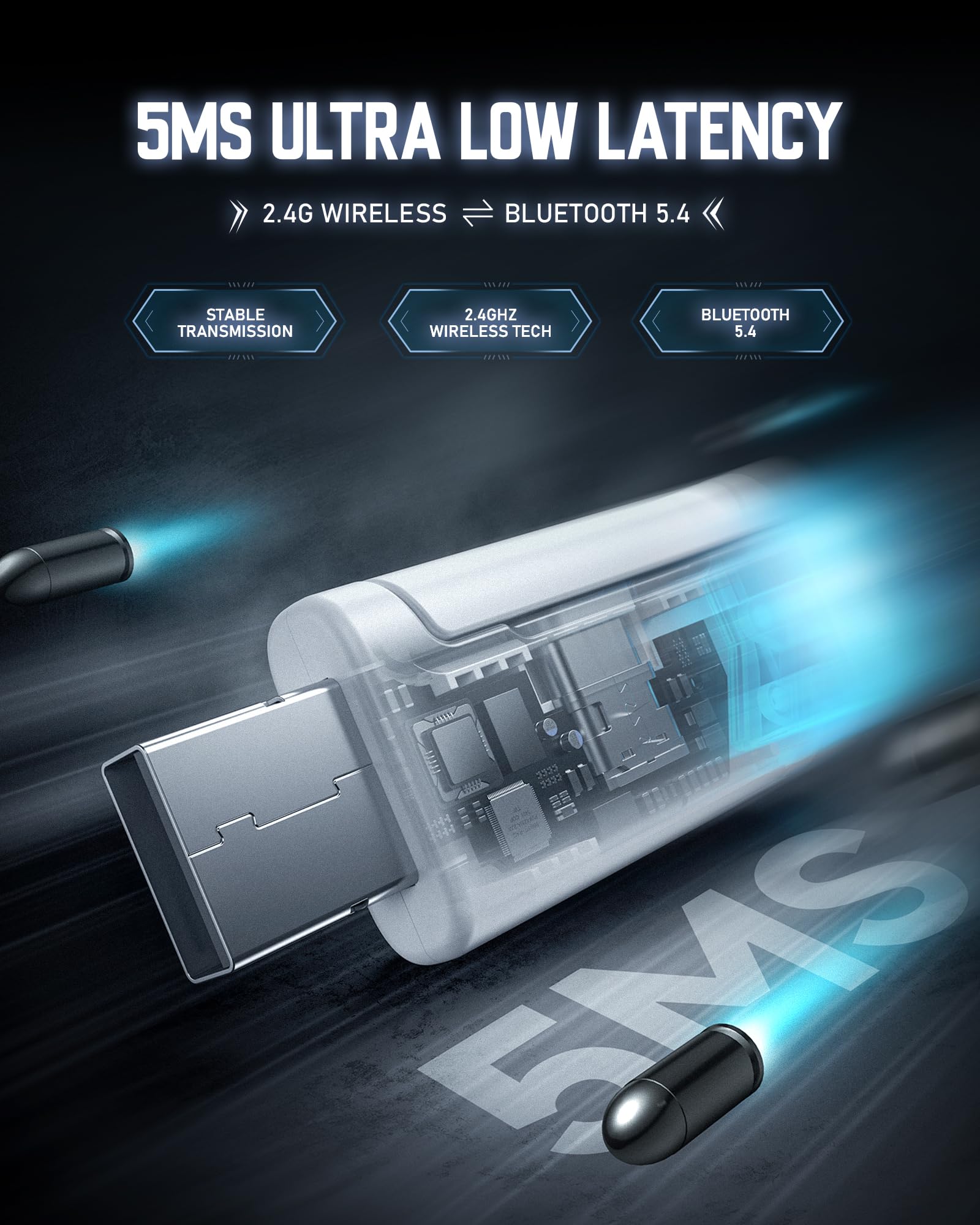 Wireless Gaming Headset, 7.1 Surround Sound, 2.4GHz USB Gaming Headphones with Bluetooth 5.4, 100H Battery, ENC Noise Canceling Mic, RGB Light, Wireless Headset for PC PS5 PS4 Mac Switch (Black-White) 4