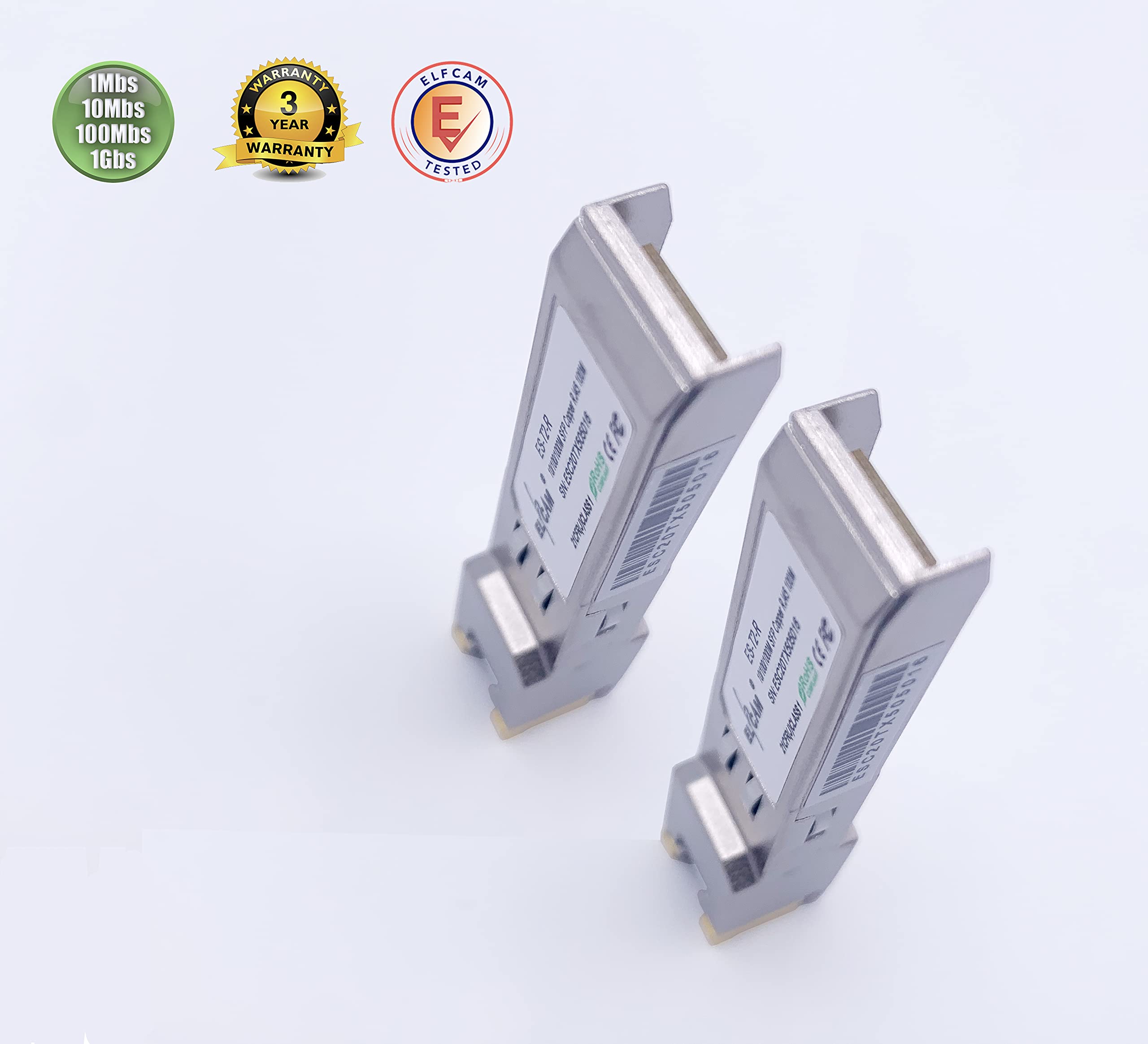 Elfcam® - 10/100/1000Base-T Multi-Rate 1.25Gb SFP RJ45 Copper Transceiver (Lot of 2) 4