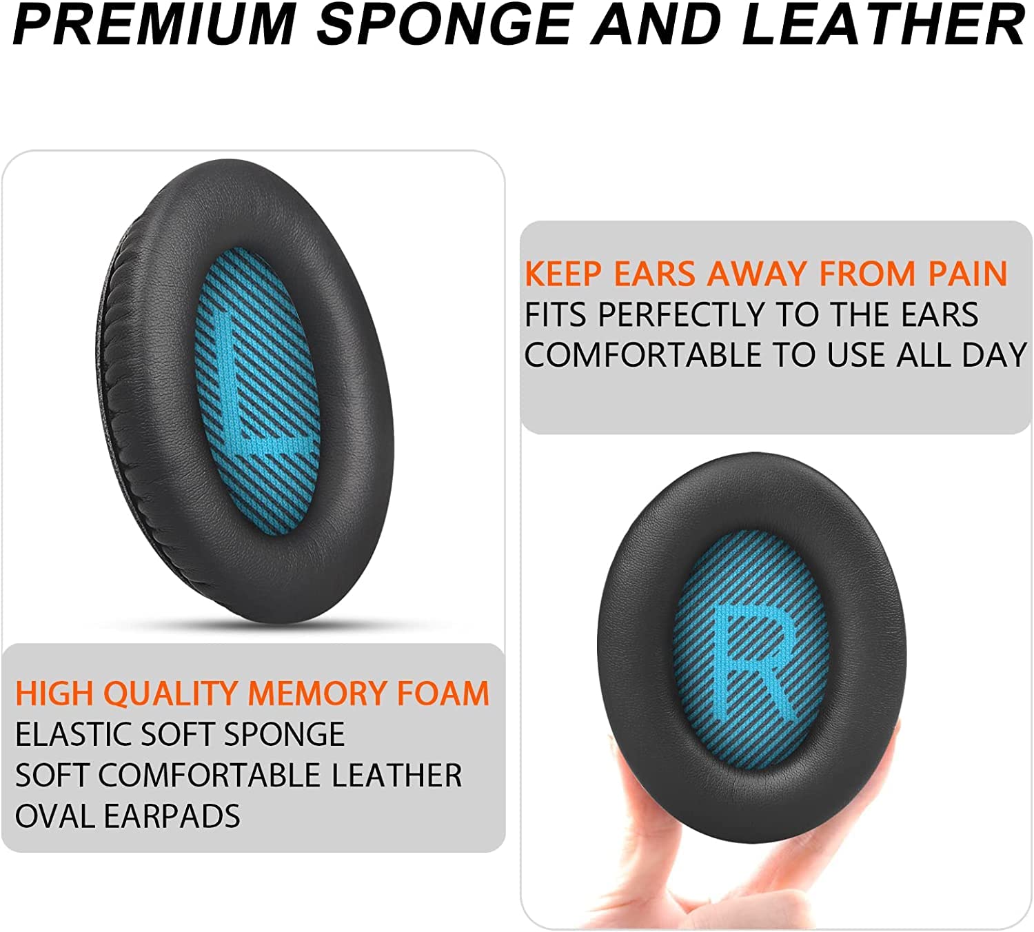 Replacement Ear Pads for Bose QC25 QC35 Memory Foam Also Fits QuietComfort 2/QC15/QC35 II/Ae2 / Ae2i / Ae2w / SoundLink 1&2/SoundTrue 1&2 Around-Ear (Dark Black) 4