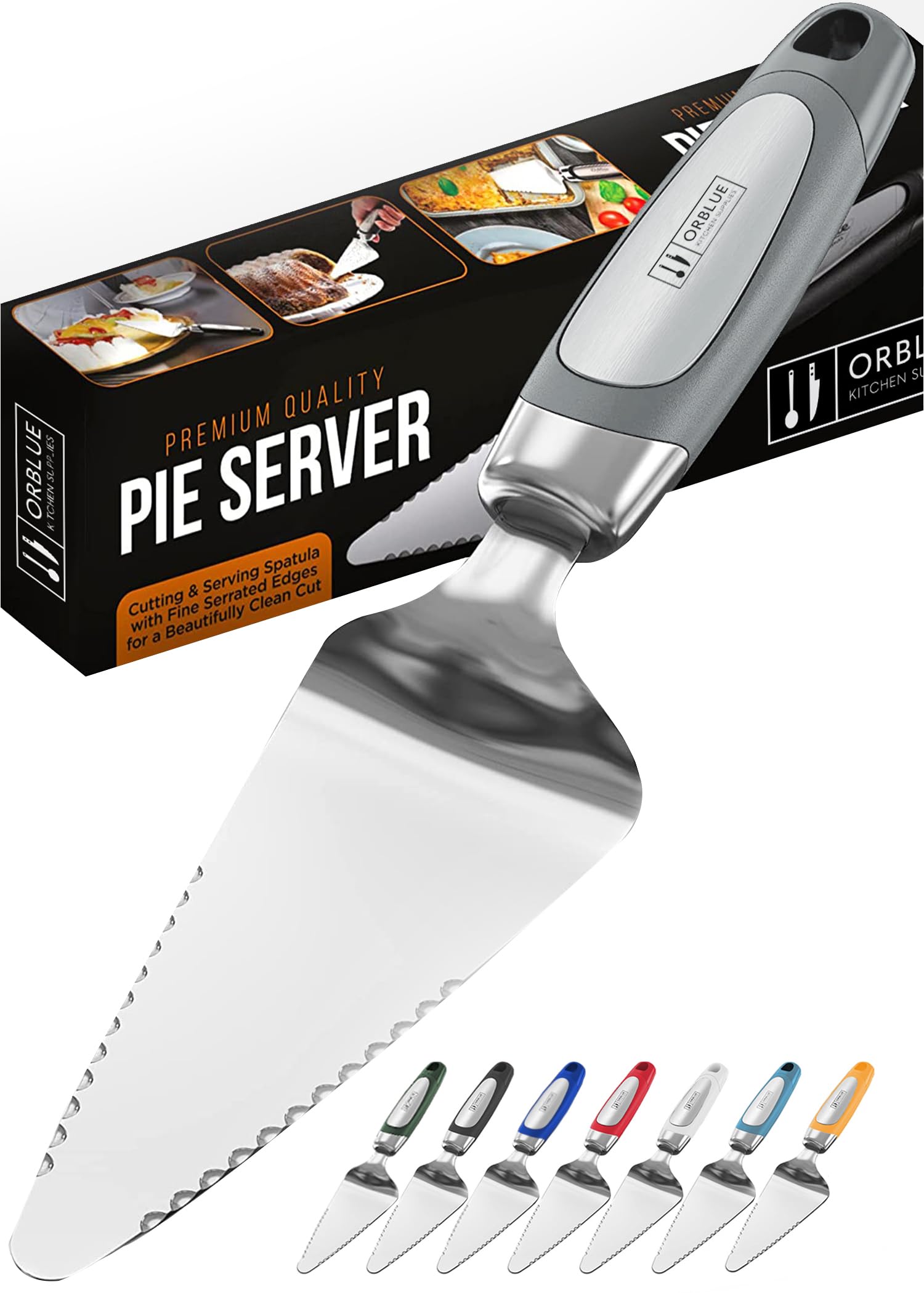 Orblue Pie Server, Essential Kitchen Tool, Serrated on Both Sides, Great for Right or Left Handed Chef, Stainless Steel Flatware, Cake Cutter, Gray 1