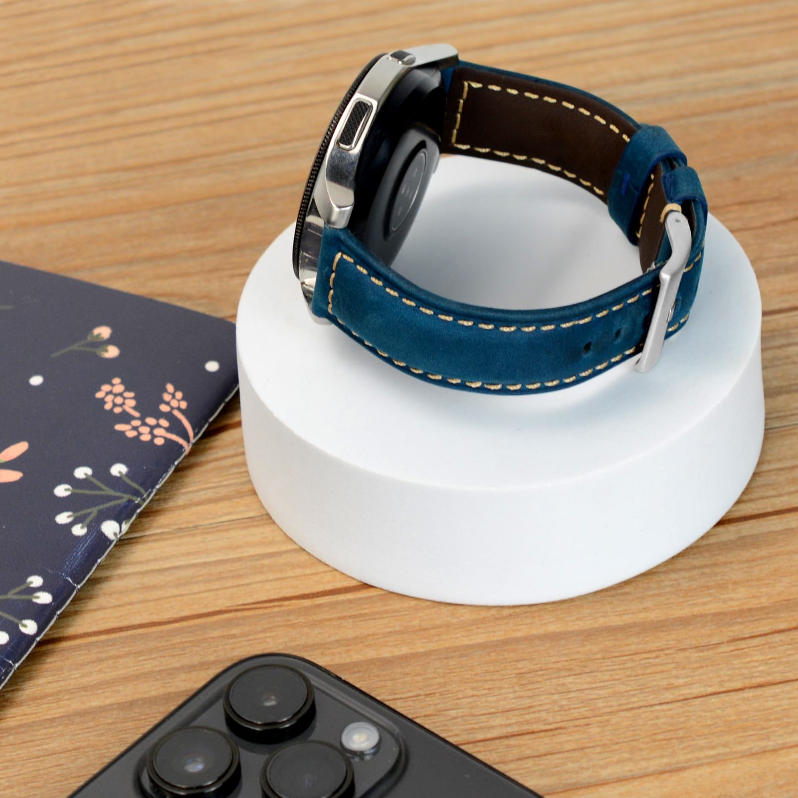 TStrap Leather Watch Band 22mm - Blue Vintage Soft Watch Strap for Men Thickly - Padded Smart Watch Bands Bracelet w/Clasp Buckle Replacement 6