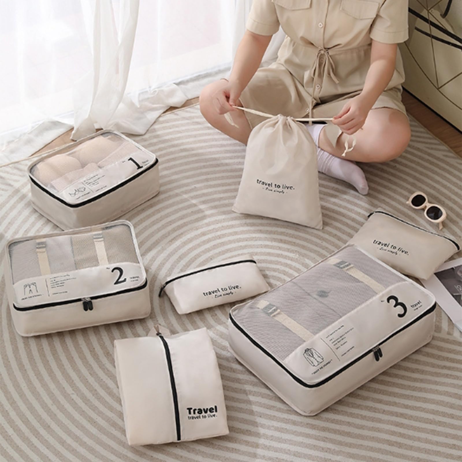 7pc Travel Organizer Bag Set Clothes Shoes Storage Bag Suitcase Classification Storage Bag Packing Cubes for Travel Luggage Packing Organizers 3