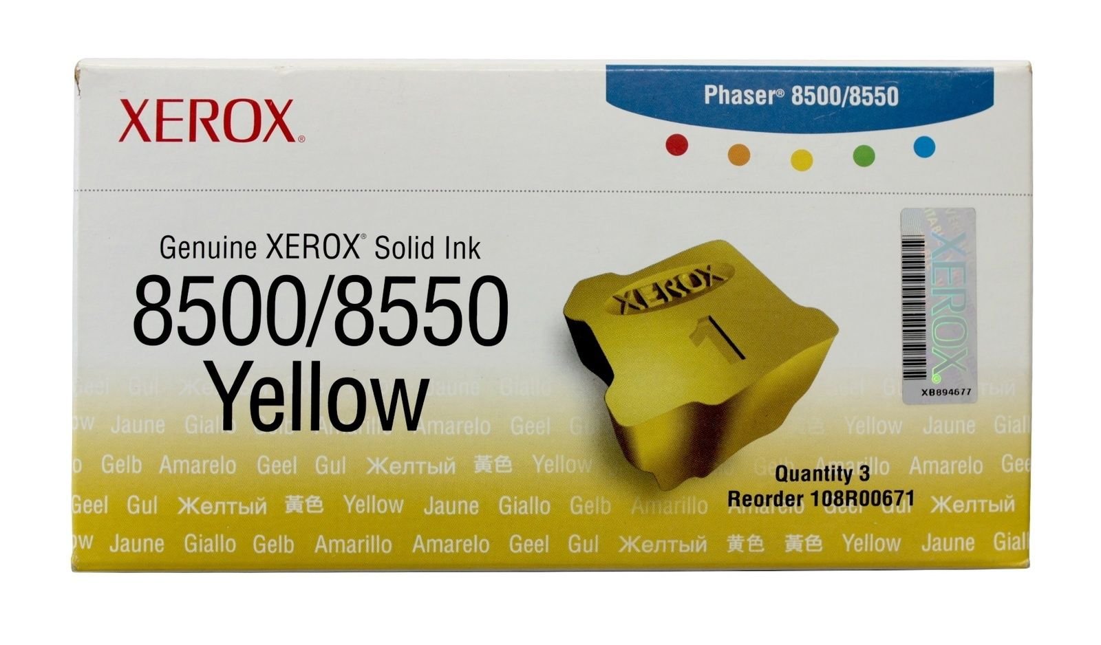 Xerox 108r00671 Solid Ink Stick, 3,100 Page-Yield, Yellow, 3/box