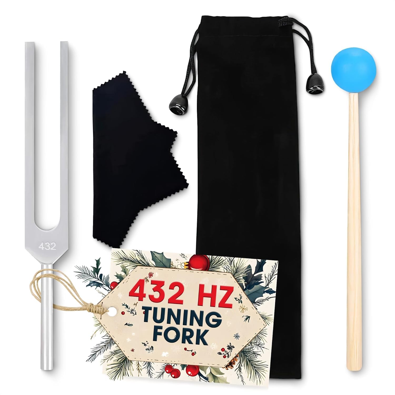 432 Hz Tuning Fork Set – 7.2'' Aluminum Alloy, Reflex Hammer, Cleaning Cloth & Bag, Precision Tuned & Durable – Suitable for Meditation, Deep Relaxation, Vibrational Work & Chakra Tuning Forks