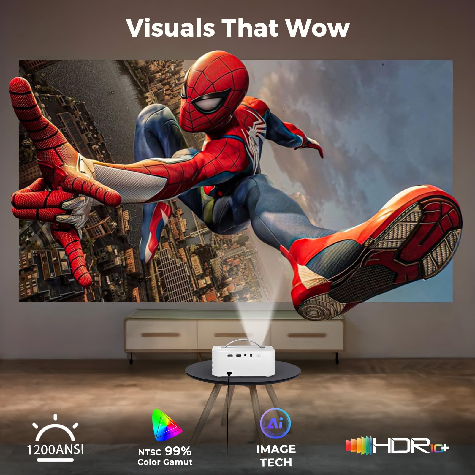 [AI Movin 2.0 System/1200 ANSI/Auto Focus] Projector-4K with WiFi 6 and Bluetooth, 30W DoIby Audio Netflix-Licensed Outdoor-Projector, Lisowod 1080P Smart Portable Proyector with HDR10+ 2025 Upgraded 6