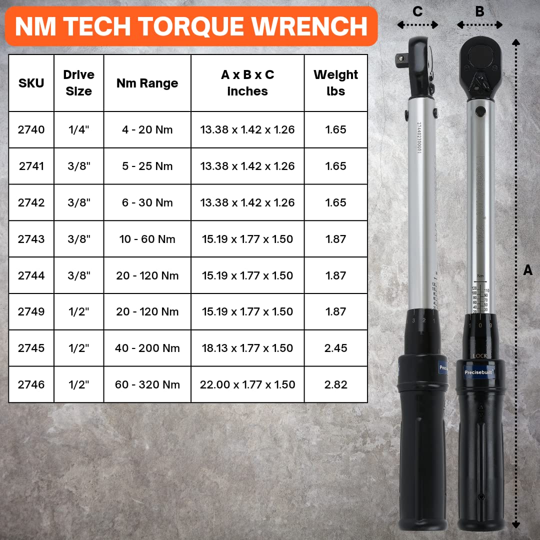 Precisebuilt 1/2" Drive 200 Nm Click Tech Torque Wrench 3