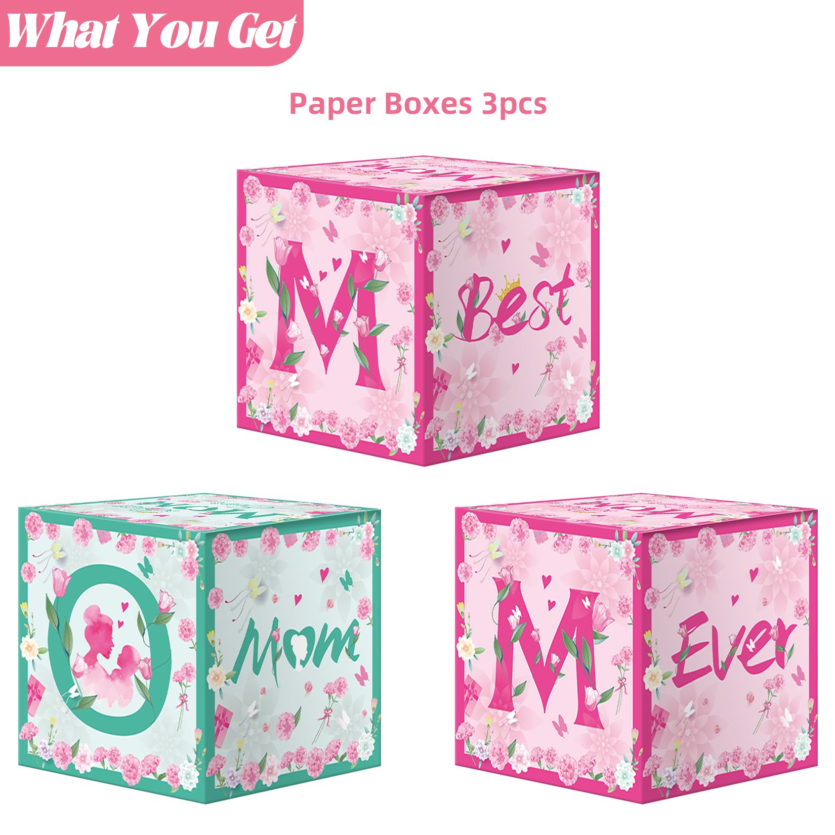 ZEYGC Happy Mother's Day Box Decorations, Mom Box Pink Green Medium Balloon Boxes Mother's Day Decor Party Supply 4