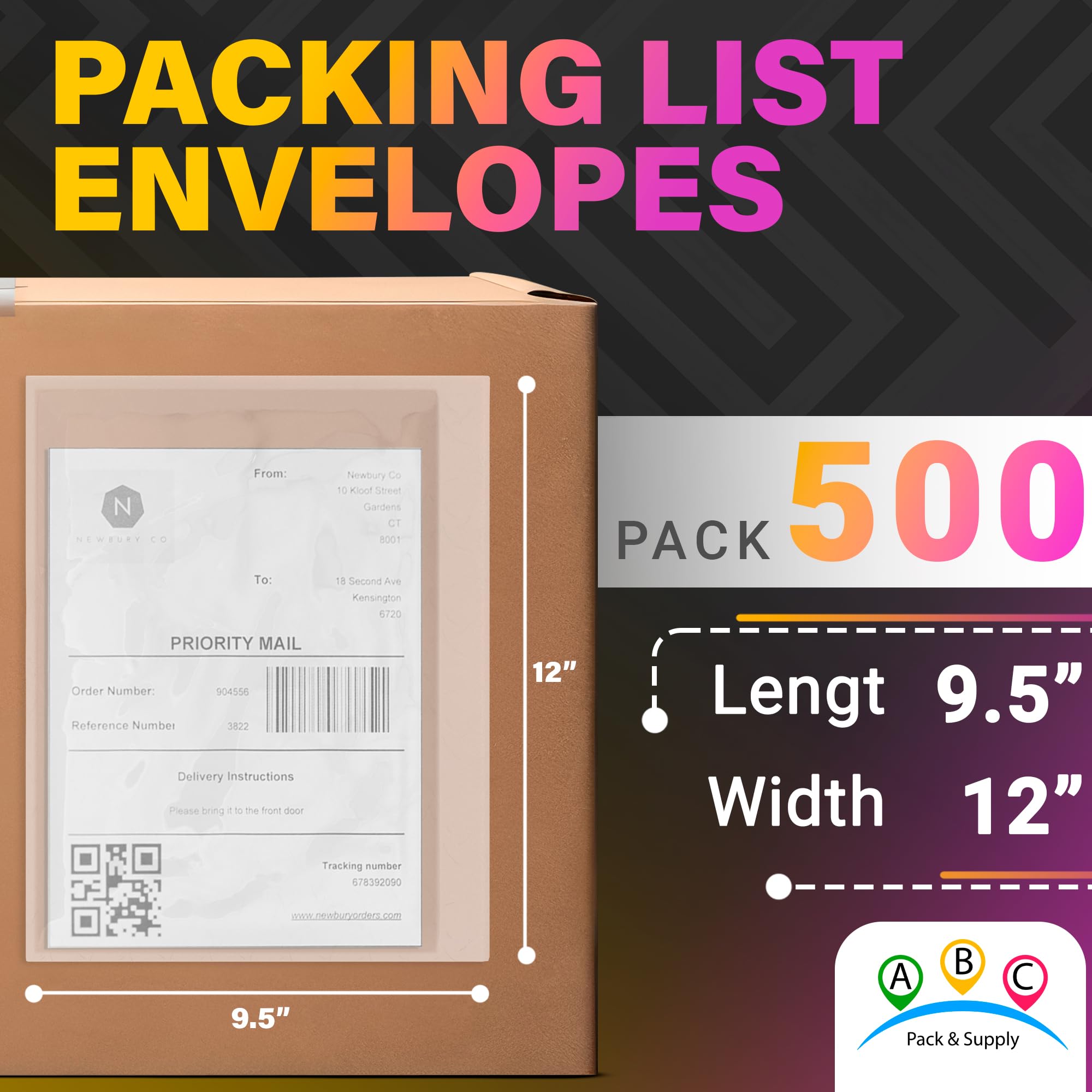 ABC Packing List Envelopes, 9.5 x 12 Inch. 500 Pack 2 Mil Polyethylene Clear Self Adhesive Shipping Label Sleeves. Plastic Shipping Label Pouches for Invoice and Efficient Order Management 3