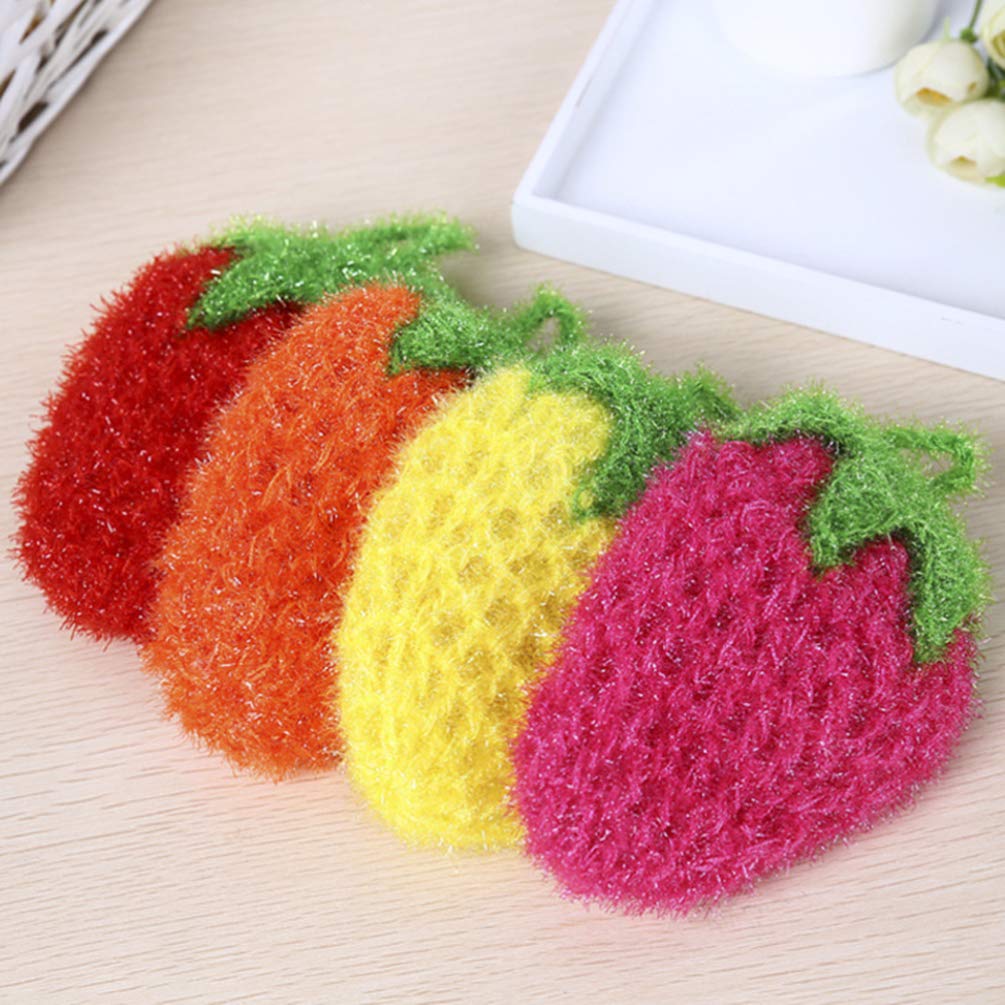 TOPBATHY 4pcs Dish Scrubber Strawberry Shaped Dish Rag Cloth Washcloth Duster Cloth Towel for Kitchen Washing Dishes Cleaning 4