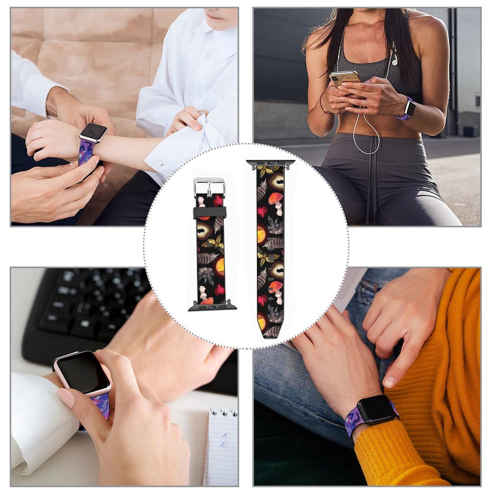 Sport Band Compatible with Apple Watch Bands 42mm 44mm for Women Men Witch Witchy Goth Magic Mushrooms Replacement Strap Band for iWatch Series 5 4 3 2 1 4