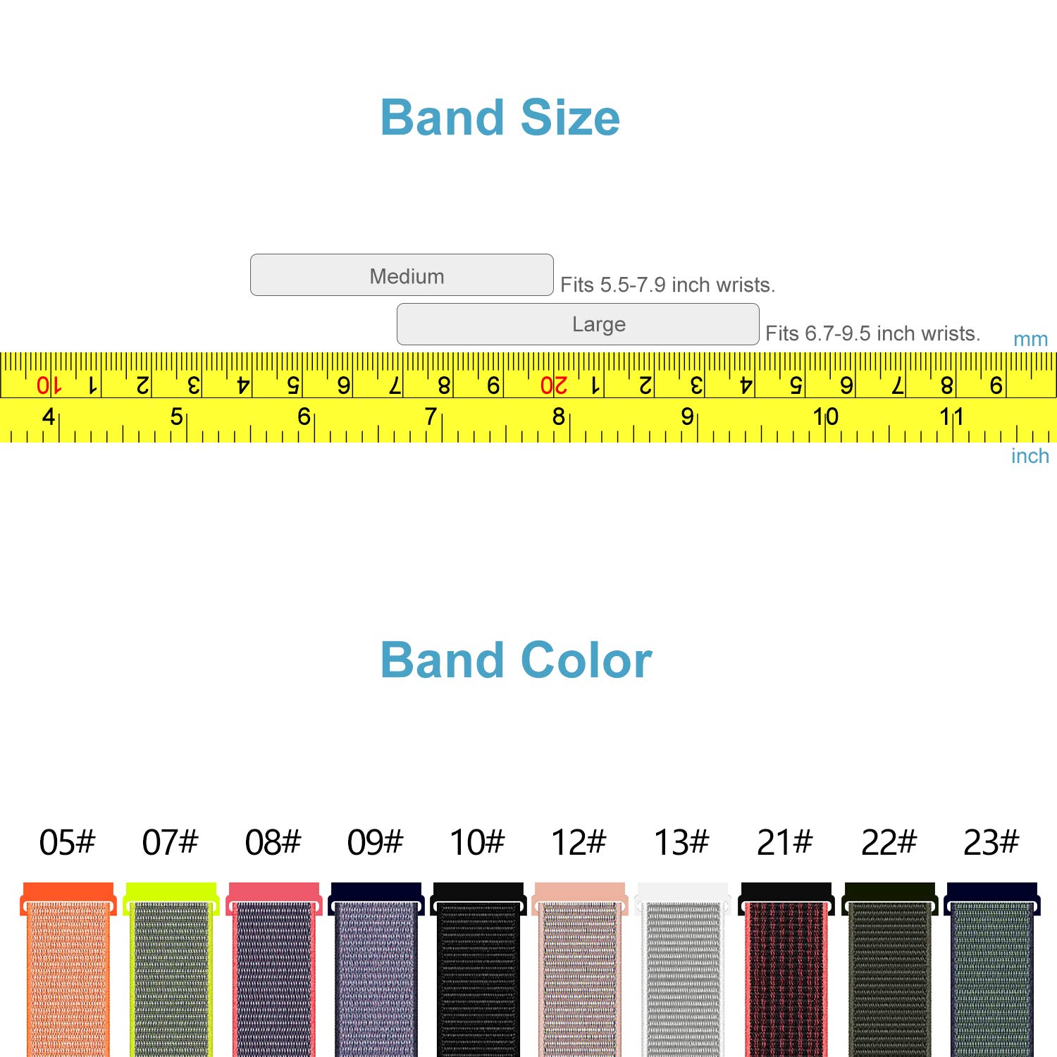 C2D JOY Sport Mesh Strap Compatible with Garmin forerunner 920XT Multisport GPS Watch Band Nylon Replacement Bands Accessory - 22#, Large 4