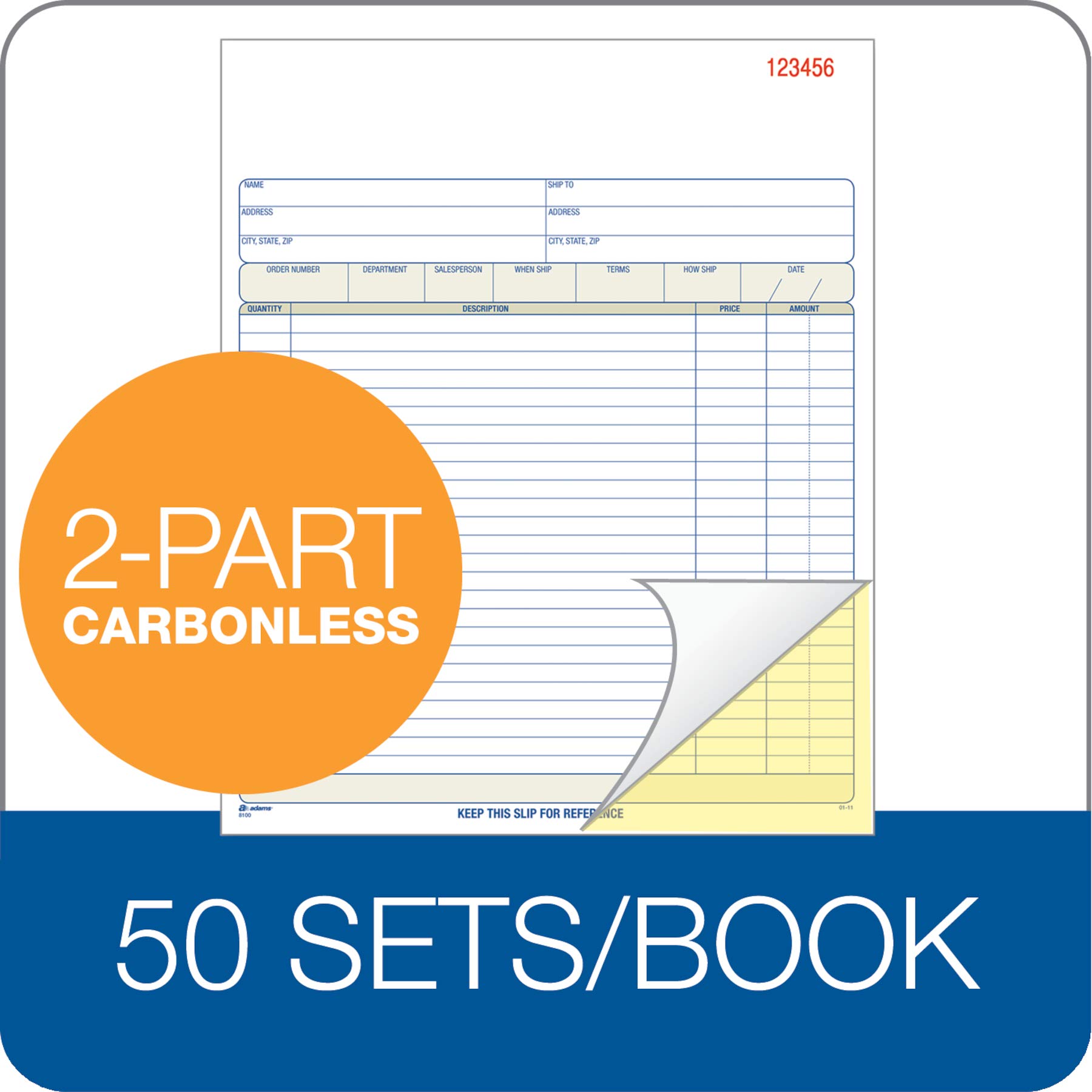 Adams Order Book, 2-Part, Carbonless, White/Canary, 8-3/8 x 10-11/16 Inches, 50 Sets per Book (DC8100) , 1 pack 2