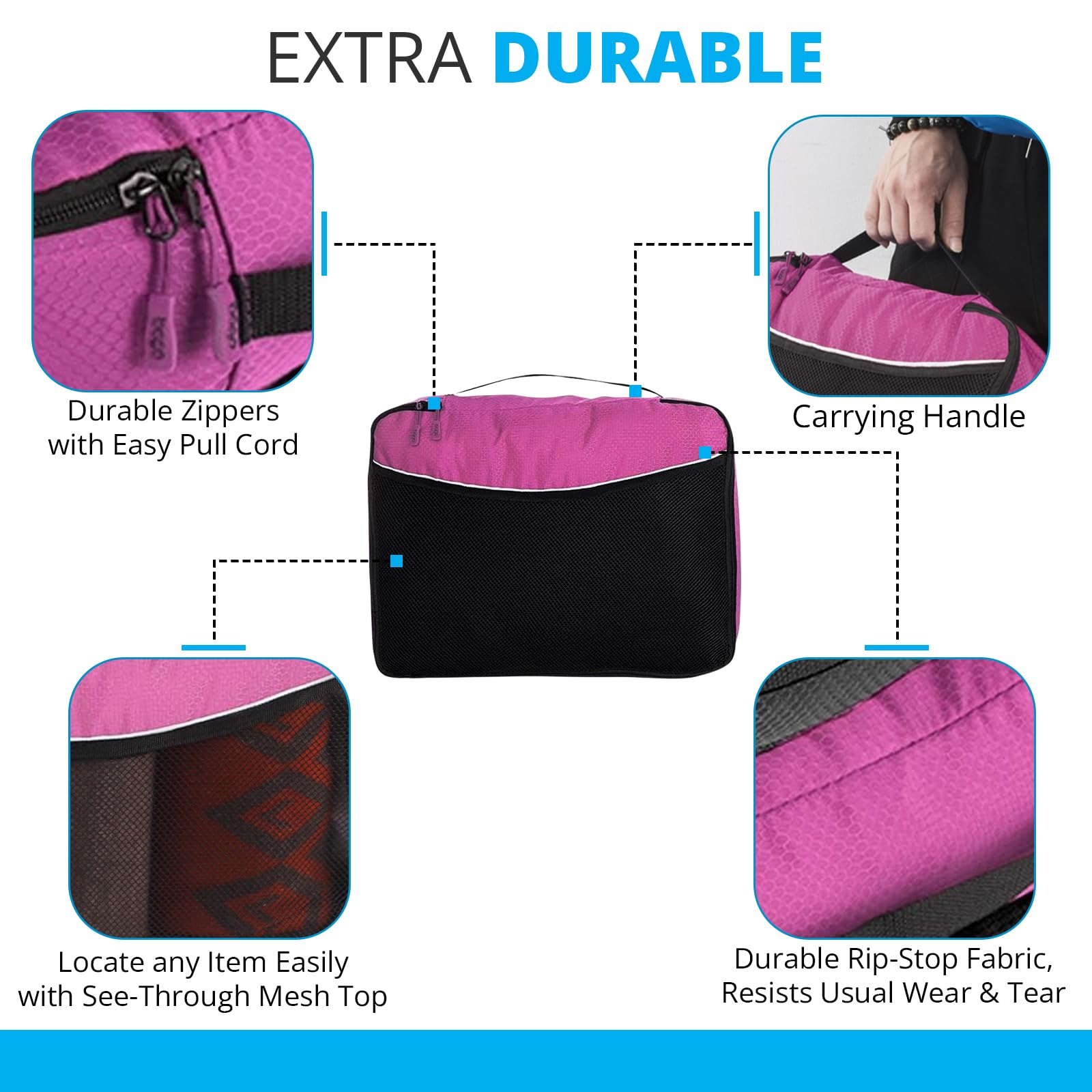 Bago Travel Bundle: 4 Packing Cubes (Pink) & 80L Duffel Bag (Pink) Set - Organize and Carry with Ease 6