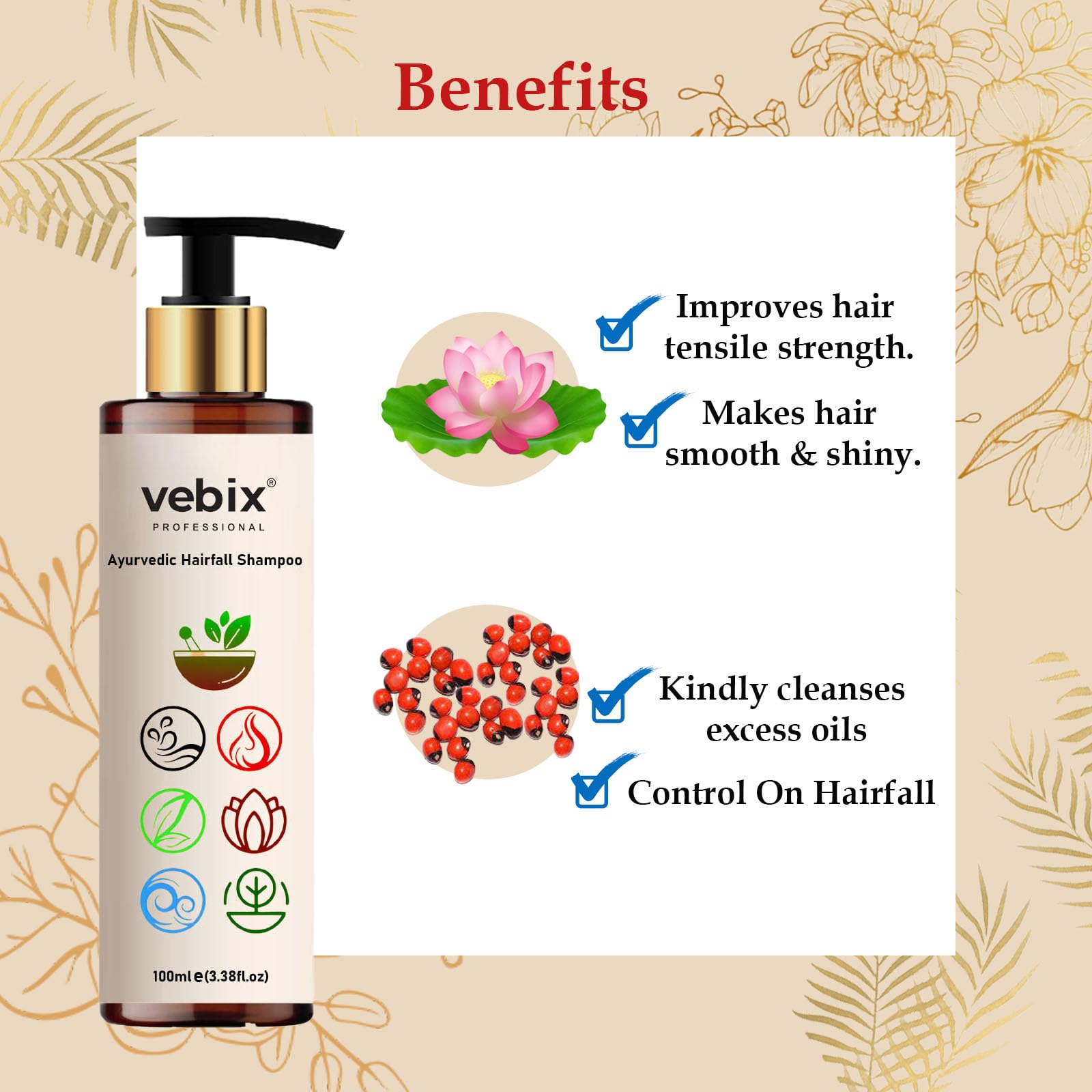 VebixProfessional Customised Regimen -4 Ayurvedic Product Kit - HairFallControl- AntiHairFall Neem Oil +Lotus AntiHairfall Shampoo + Hair - ShinningSerum & BoosterSerum -8.79 Fl.oz (Normal Hair) 3