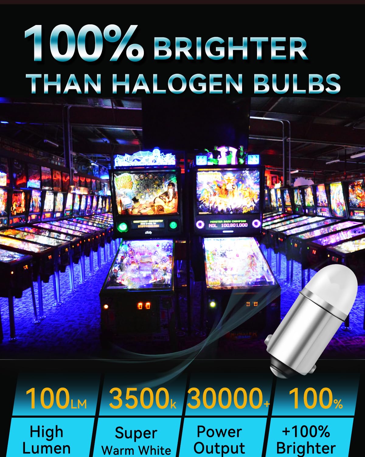 Keiurot GE44 47 756 755 Bulb for Pinball Machine Light Bulb Lamp 1893 1895 1847 Bulb BA9S DC 6.3V 6V Led Bulbs Warm White Pack of 10 3