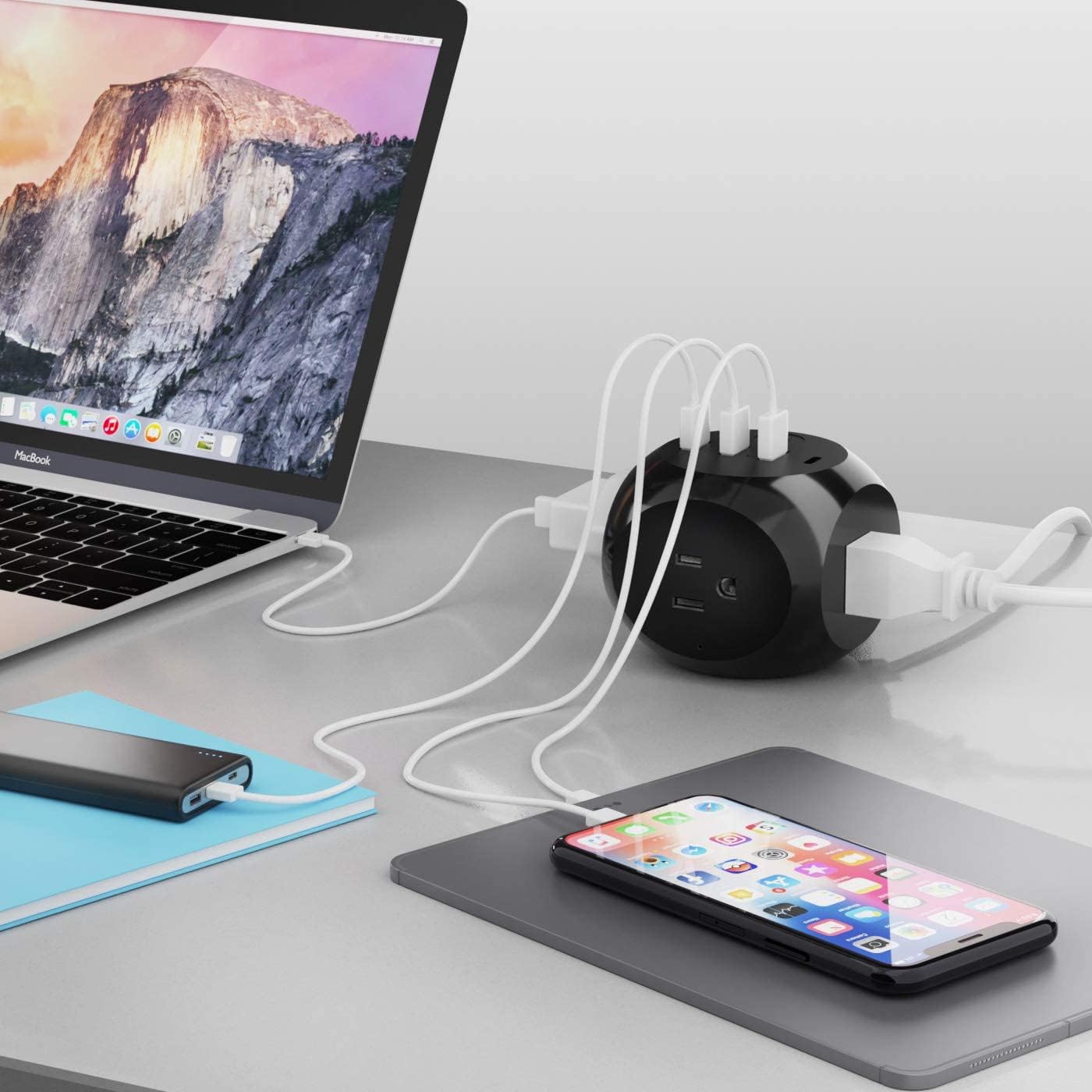 Ceptics Power Strip with USB C - Cube Power Strip, 3 Outlets + 4 USB Ports (3 USB and 1 USB-C) Portable Design, Compact for Travel, Cruise Ship, Office - Black Power Strip - Powerful 21W 4