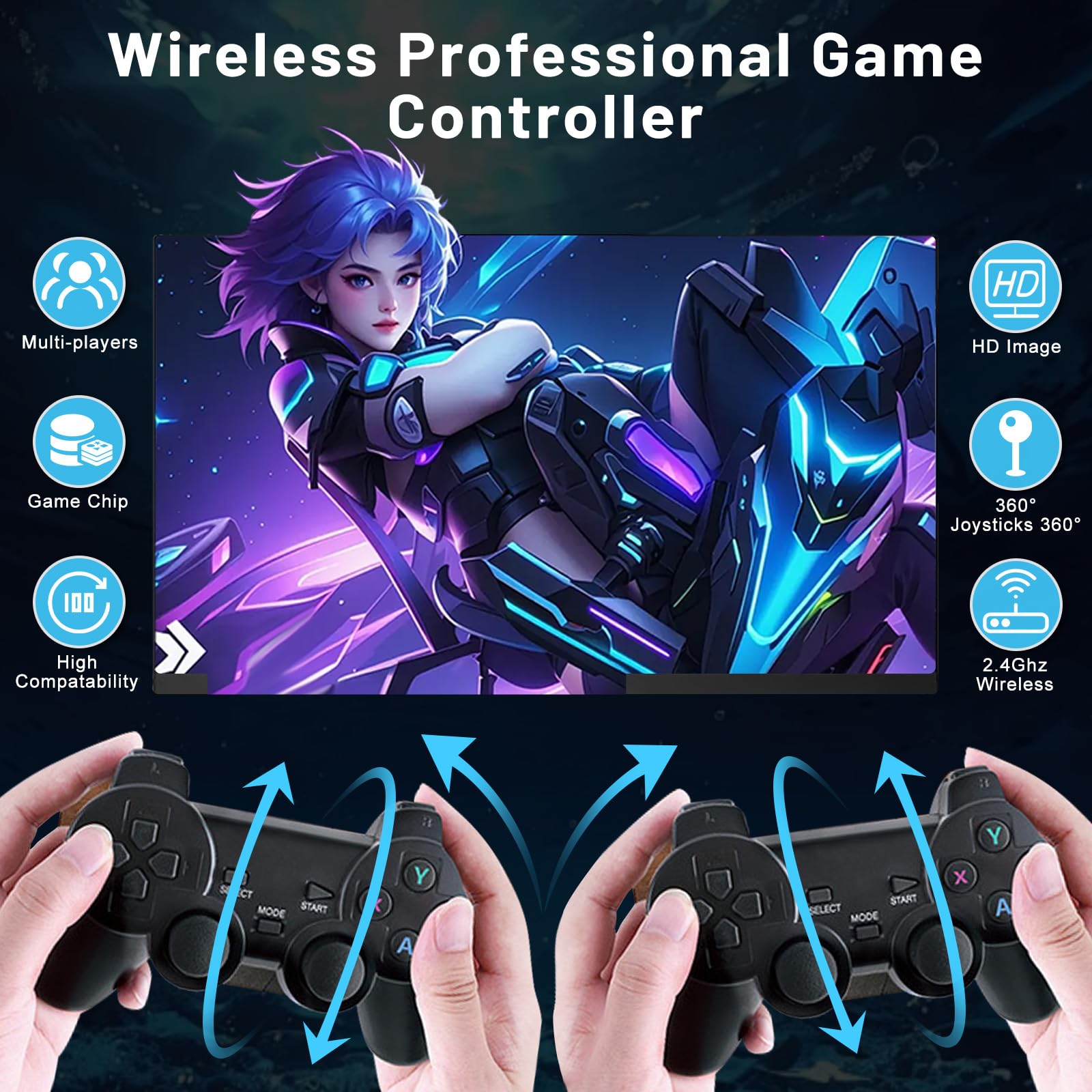 M8 PRO Wireless Game Console - Retro Gaming Consoles with Built in 20000+ Games, 9 Classic Emulators, 4K HDMl Output and 2.4GHz Wireless Controller, Plug and Play Video Game Stick for TV(64G) 4