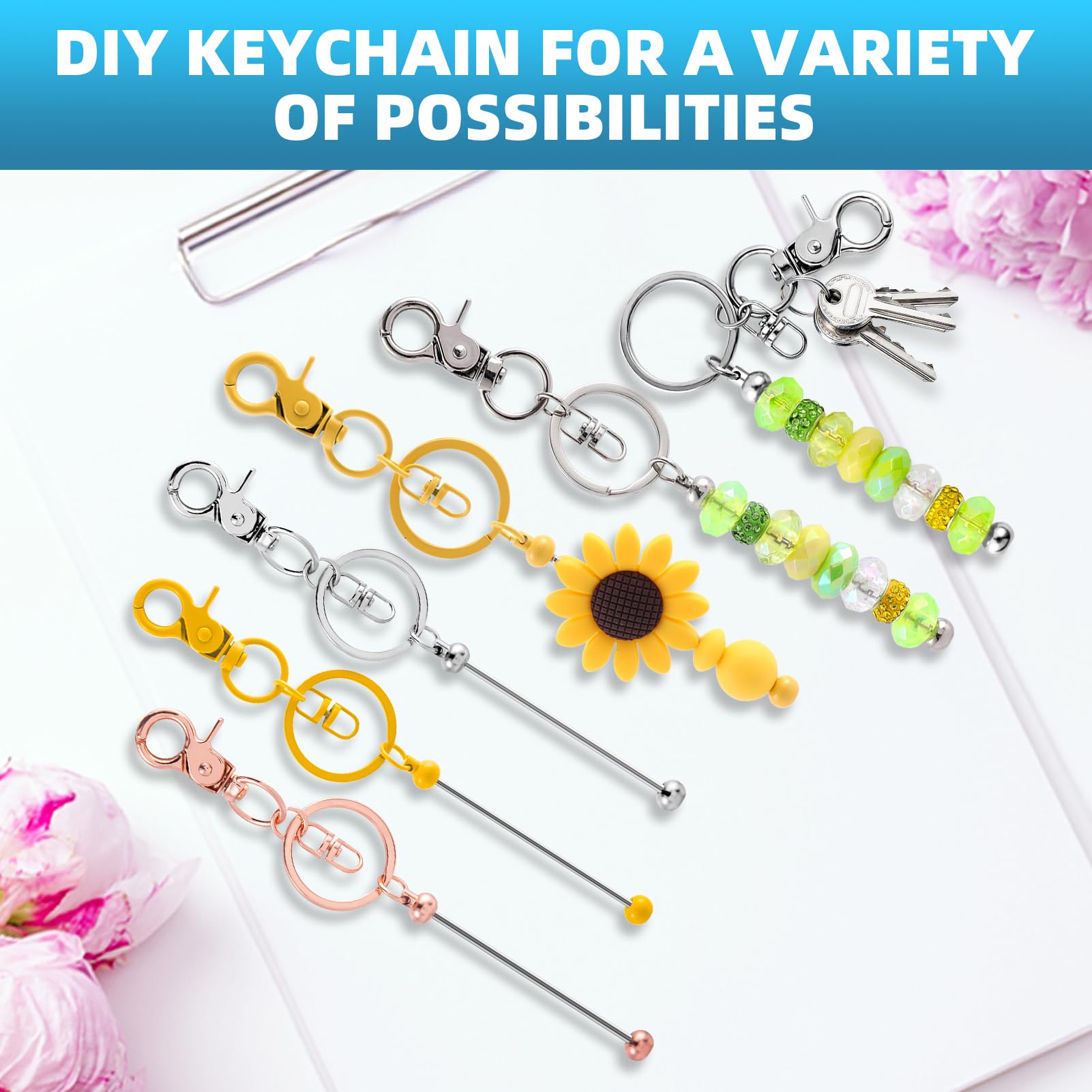 DNLEGULI 80 Pcs Beadable Keychains Bulk Kit – DIY Keychain Making Supplies with Metal Blanks for Crafts, Jewelry, Charms, Custom Projects – Blank Chain Bars for Beaded Keychain Design (Multicolor) 6