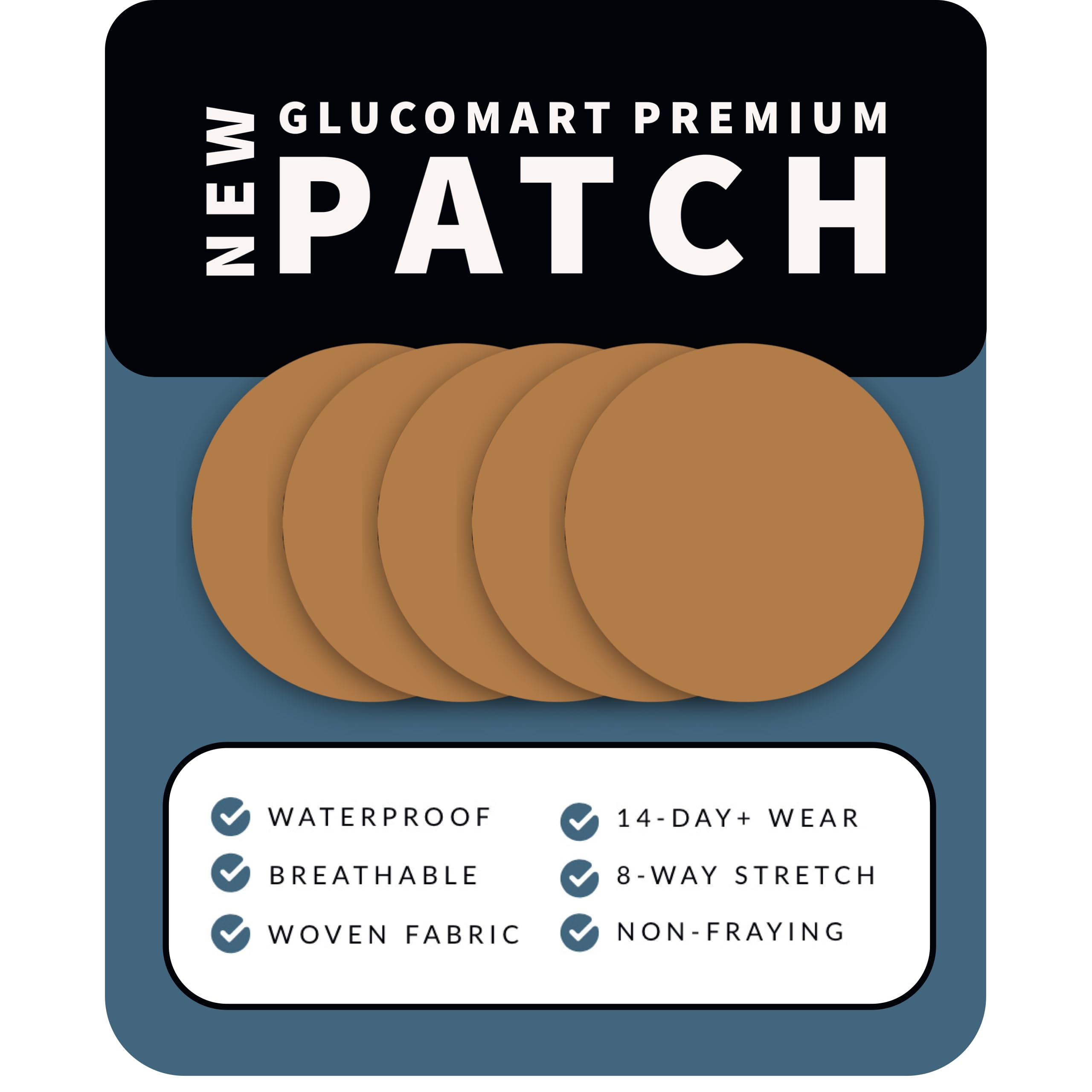 Glucomart Dexcom G7 Adhesive Patches Complete Coverage NO-Lift NO-FRAY CGM Tape Dexcom 5-Pack Waterproof Dexcom Patches Dexcom Tape Dexcom G7 Cover Dexcom Patch CGM Patch 1