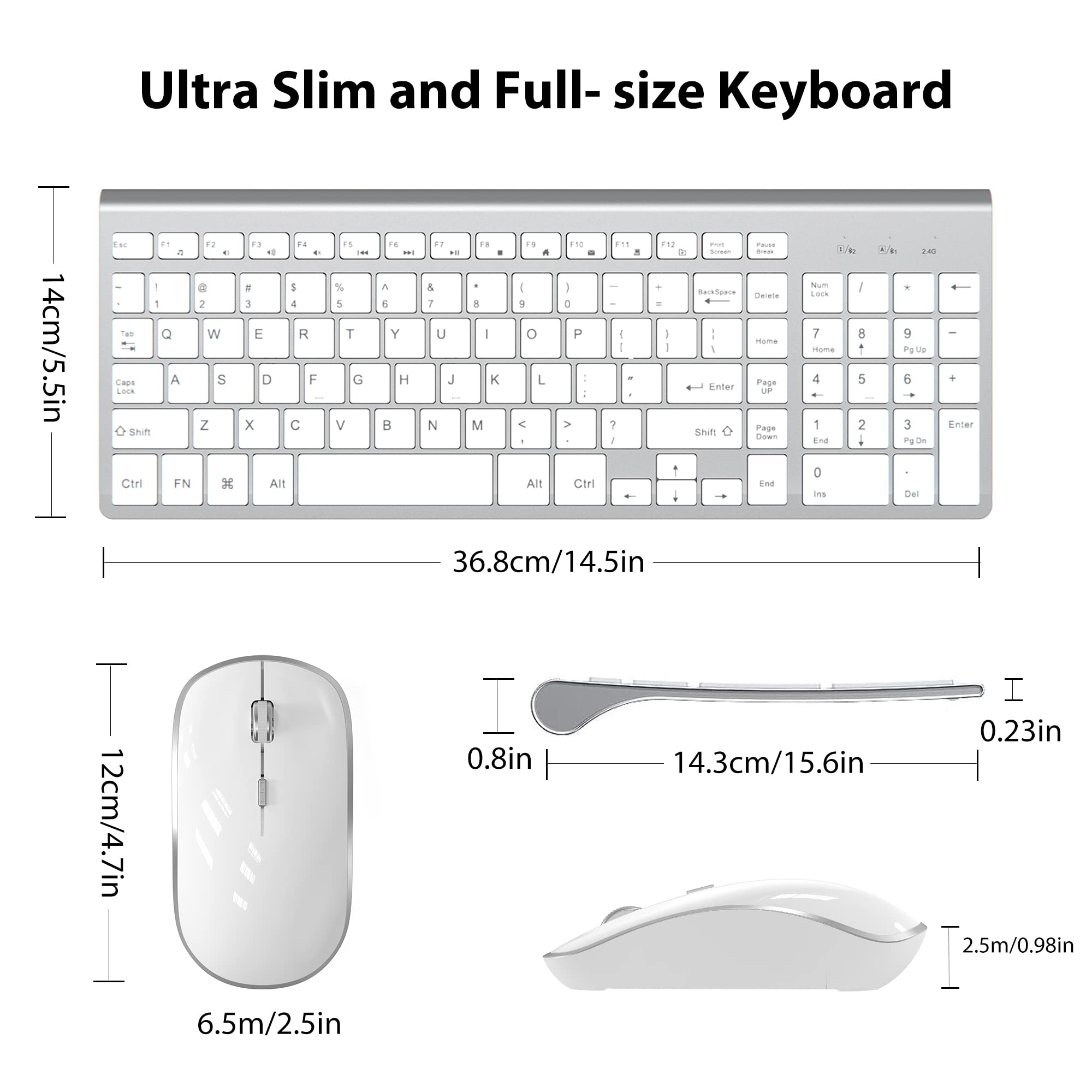 J JOYACCESS Wireless Keyboard and Mouse, Slim Wireless Keyboard Mouse with Numeric Keypad Compatible with iMac Mac PC Laptop Tablet Computer Windows (Silver White) 5