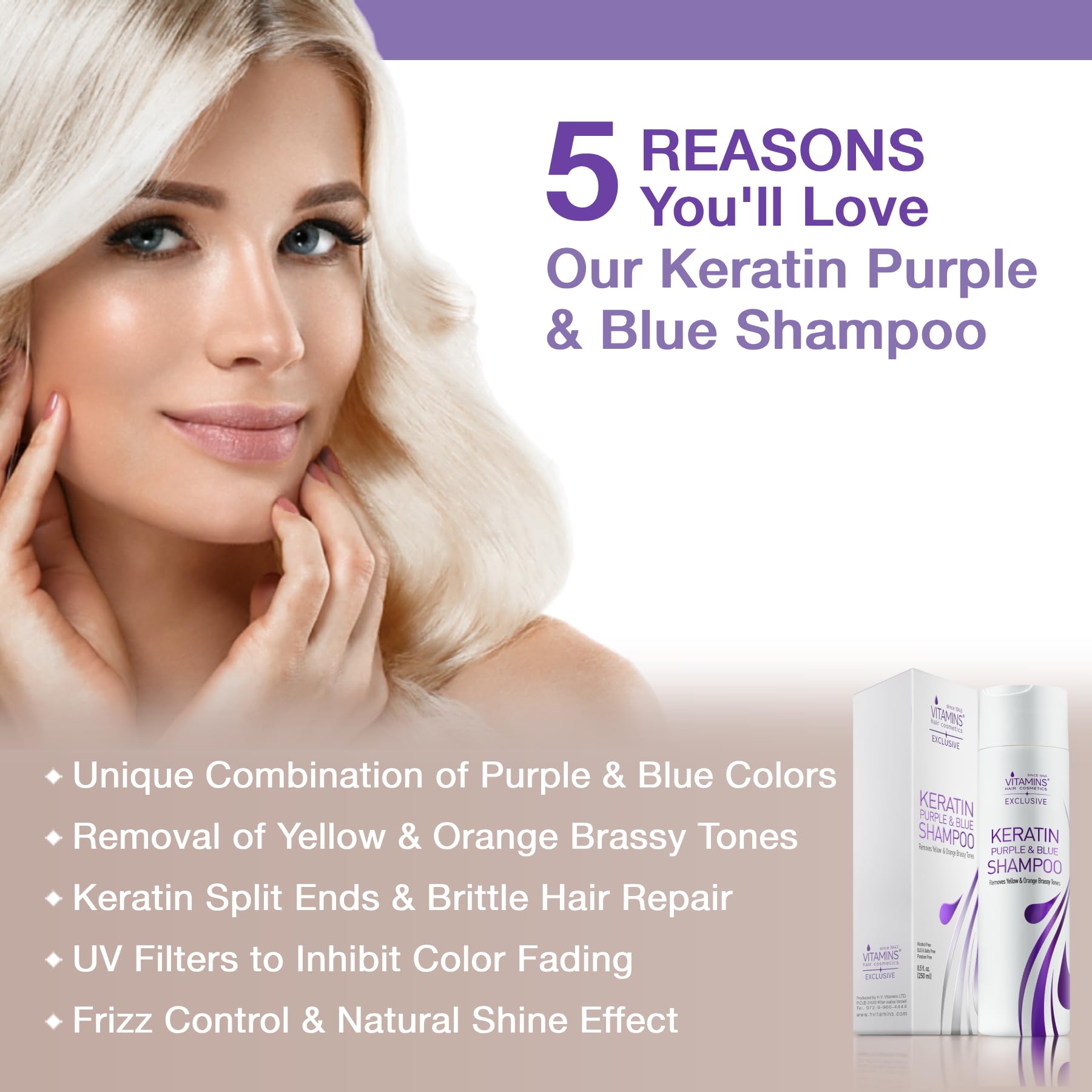 Vitamins Keratin Purple Shampoo and Thin Hair Mask Kit - Violet Blue Anti Brassiness for Bleached Blonde Platinum White Gray Dry Damaged Hair and Intensive Deep Conditioner 3