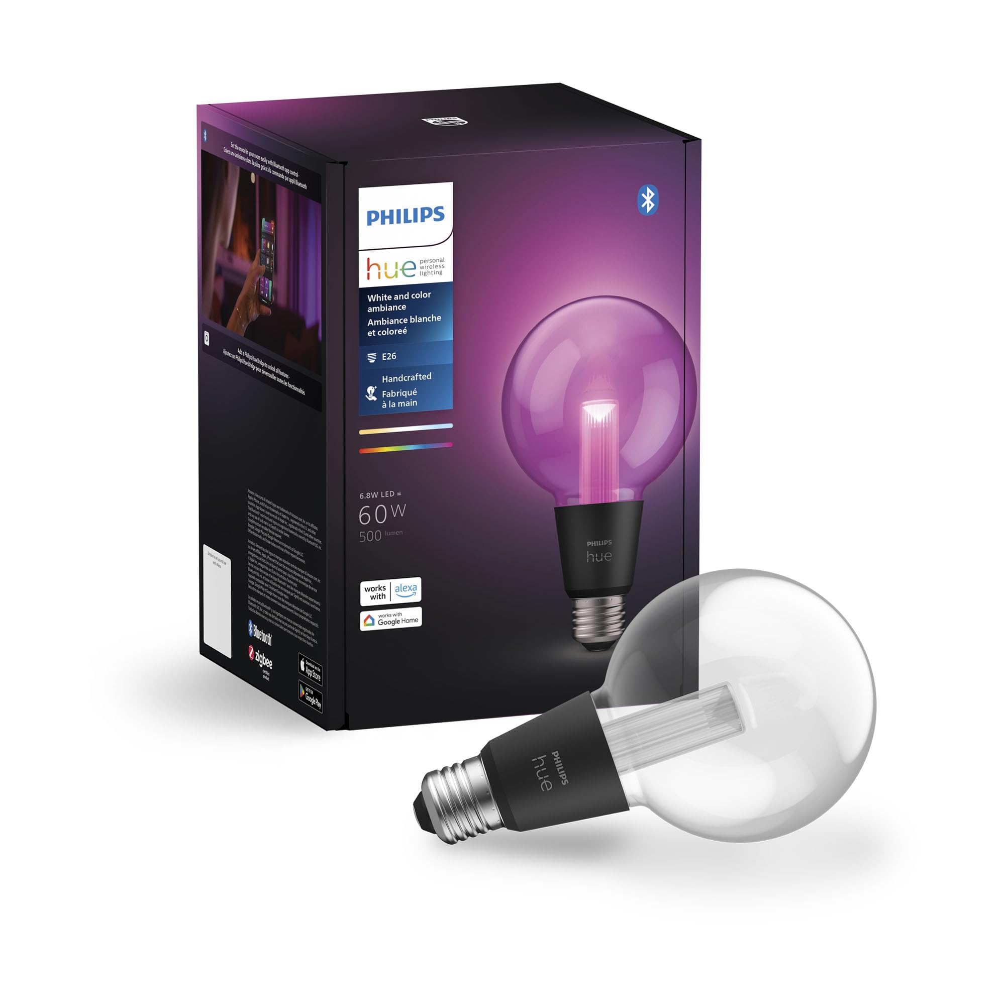 Philips Hue Lightguide G30 Small Globe Smart LED Bulb – Handblown Glass - Color Changing Light - Compatible with Amazon Alexa, Apple HomeKit and Google Assistant - Bluetooth and Hue Bridge Compatible 1