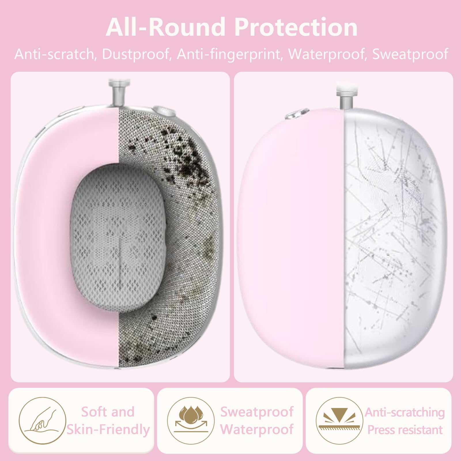 3-in-1 Silicone Case Cover for AirPods Max Headphones, Apple AirPod Max Accessory Protective Cover, Headband/Ear Cups/Ear Pad Covers, Anti-Scratch and Sweatproof (All Pink) 4