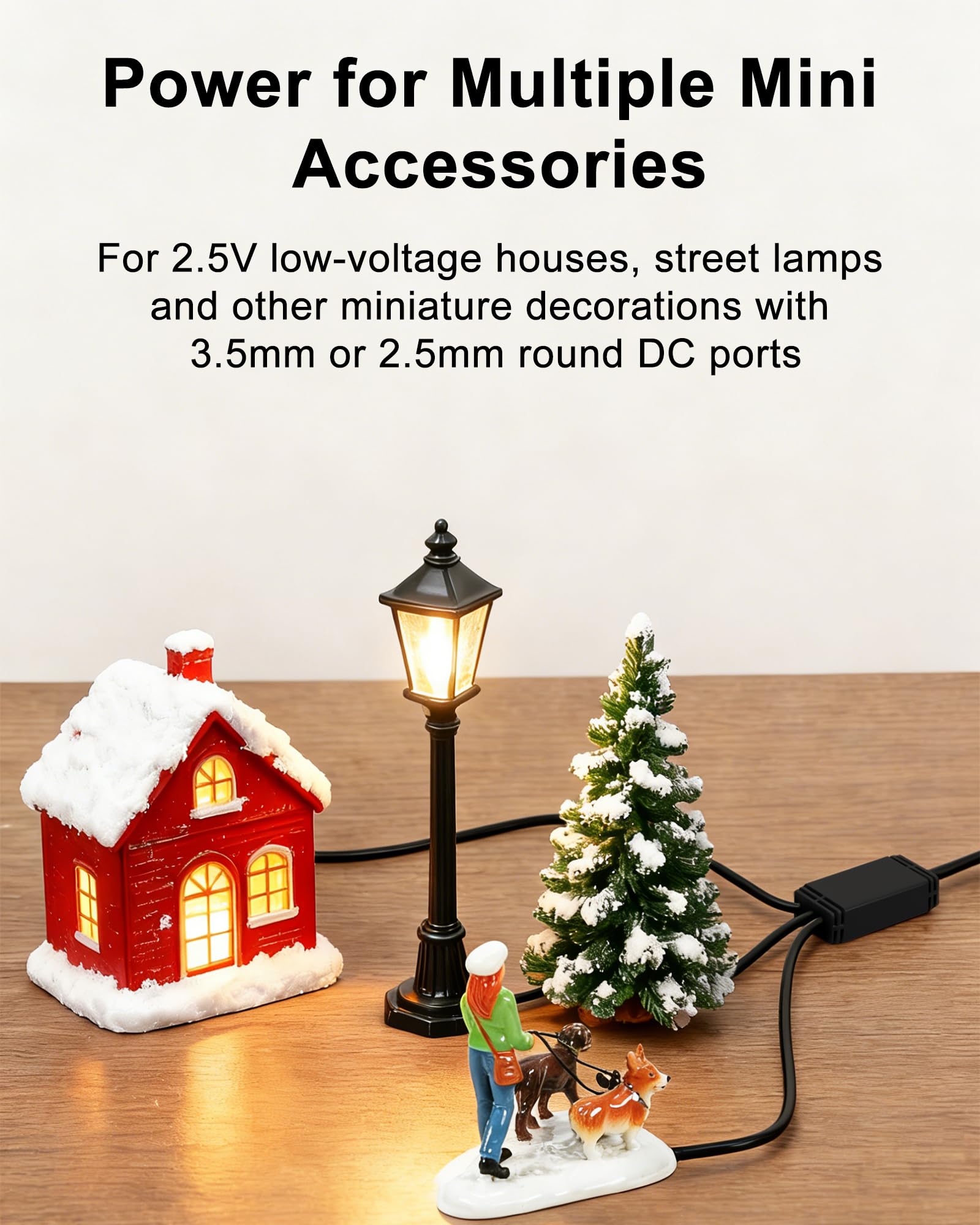 VHBW 3V Power Adapter Compatible with Department 56 Village Accessories, Compatible with Department 56 AC/DC Adapter 56.55026 5655026 55026, 3-Way 3.5mm Power Cord with 2.5mm Tips for C-Battery Box 3