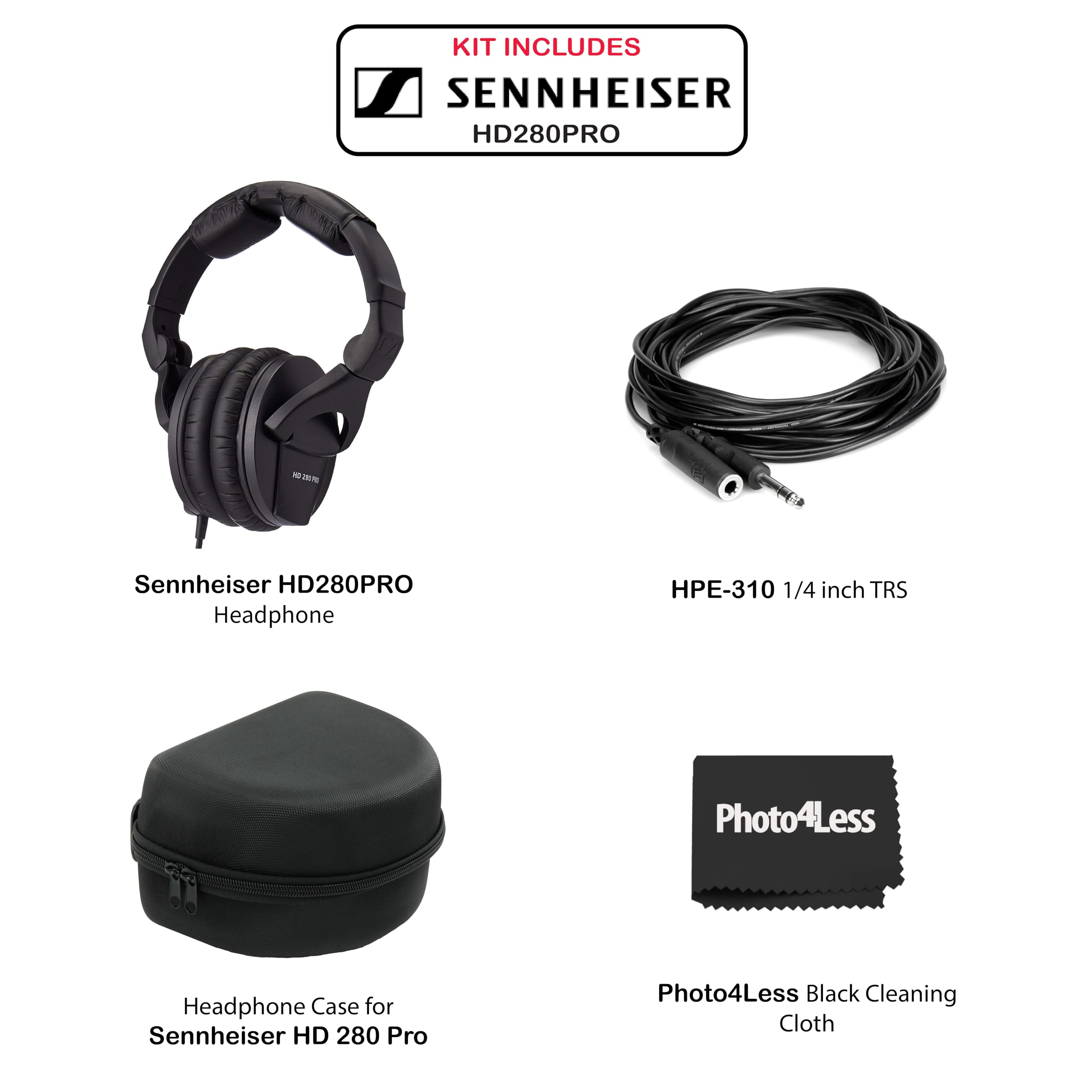 Sennheiser Professional HD280PRO Over-Ear Monitoring Headphone, Black Bundle with Headphone Case for Sennheiser HD 280 Pro and Extension Cable 2