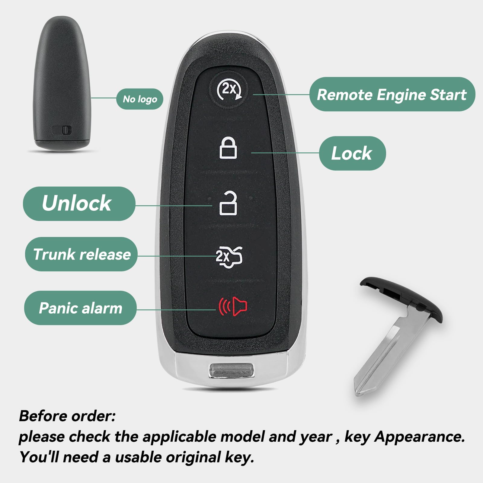 Key Fob Replacement Remote DIY Kit for Ford Explorer Edge 2011 2012 2013 2014 2015 Expedition Flex Taurus 2013-2016 2017 2018 2019 Lincoln MKS MKT MKX Navigator Remote Fob M3N5WY8609 5