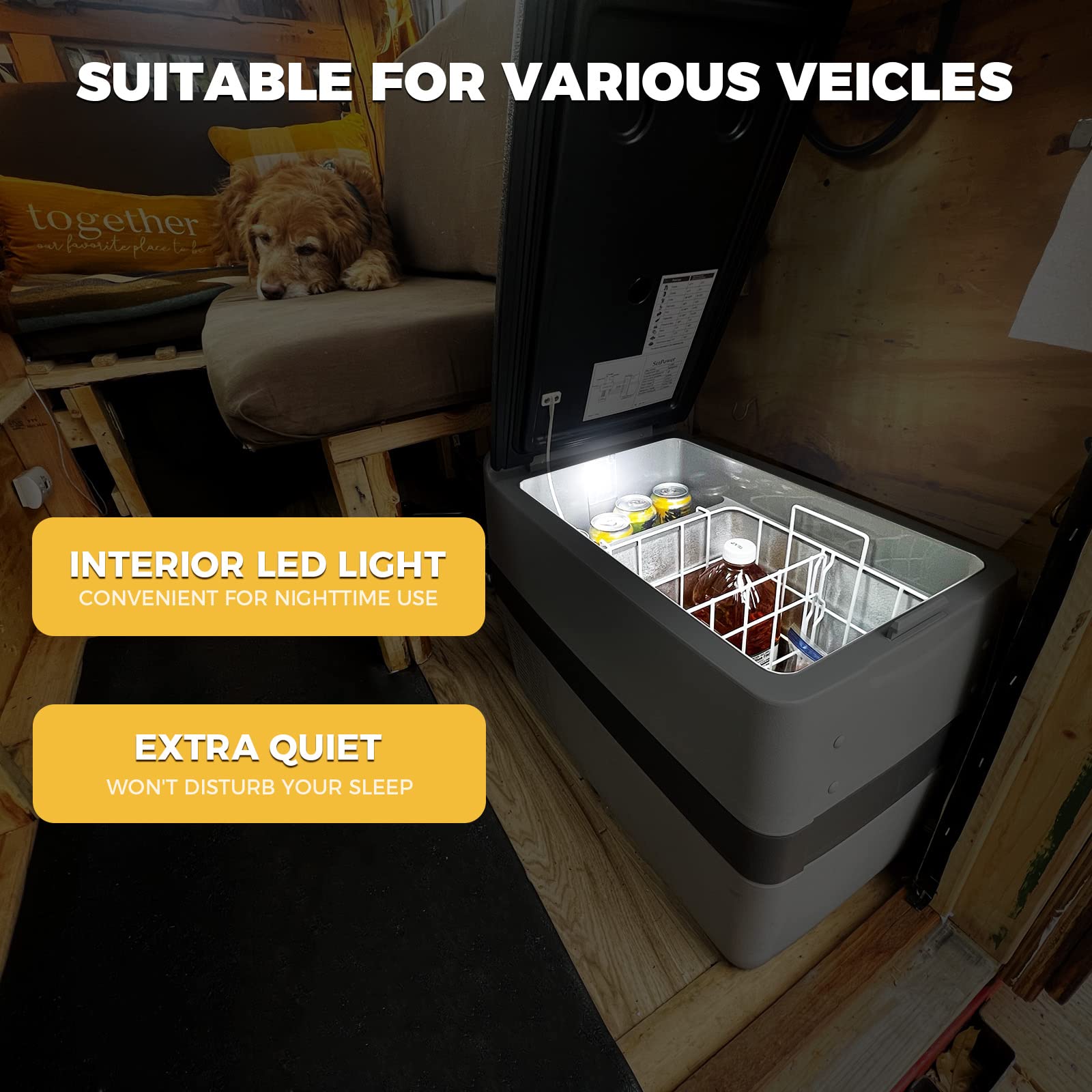 Setpower AJ40 Portable Refrigerator with Cover and Slide,Portable Freezer,40L Electric Cooler,Car Refrigerator,12/24V DC Cable & 110/240V AC,Car Fridge for Camping,Truck,Travel,Fishing 6