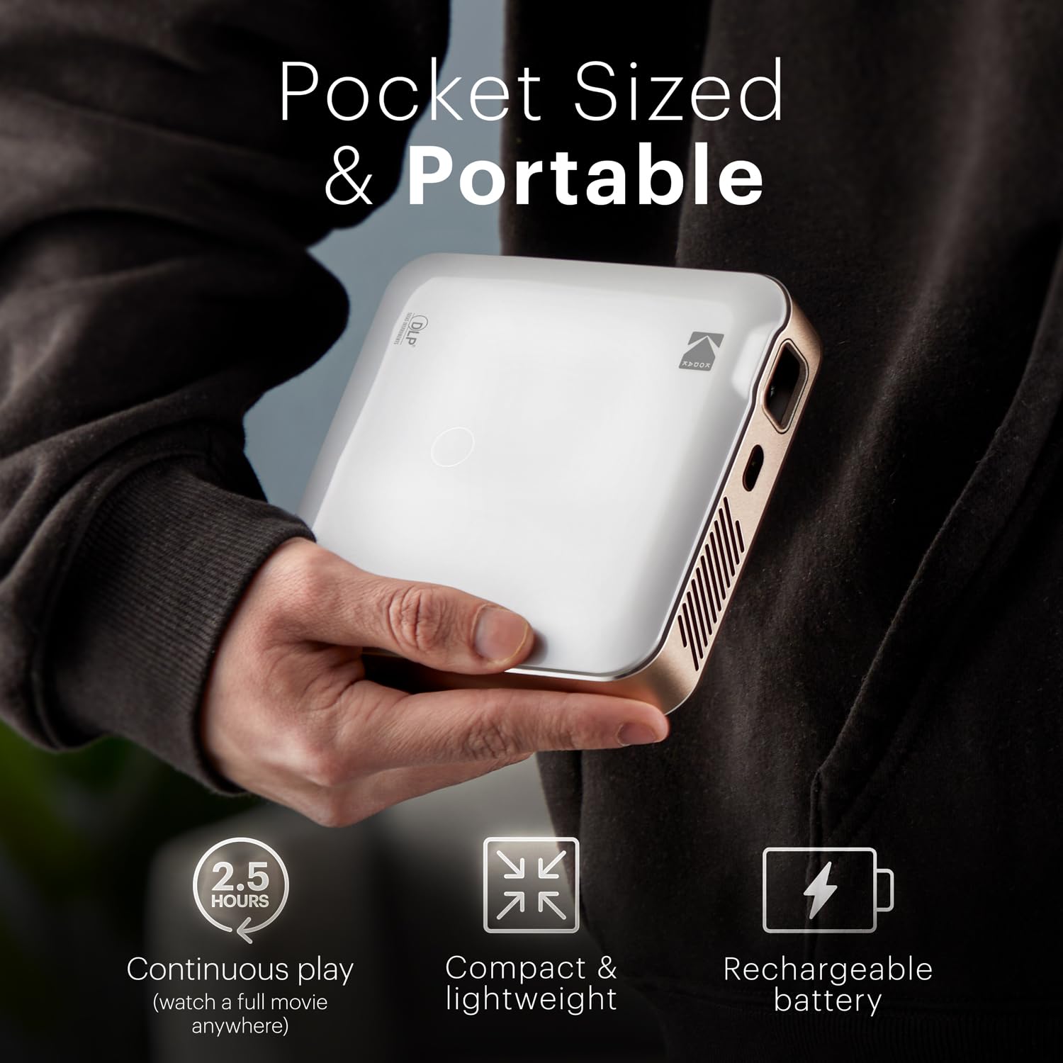 Kodak Luma 500 Mini Projector | 1080p Full HD Portable Outdoor Projector with Wi-Fi, Bluetooth, HDMI & USB | Google TV 11.0 OS, Netflix Certified, Chromecast Built-In, 150 Lumens, 150” Display 4