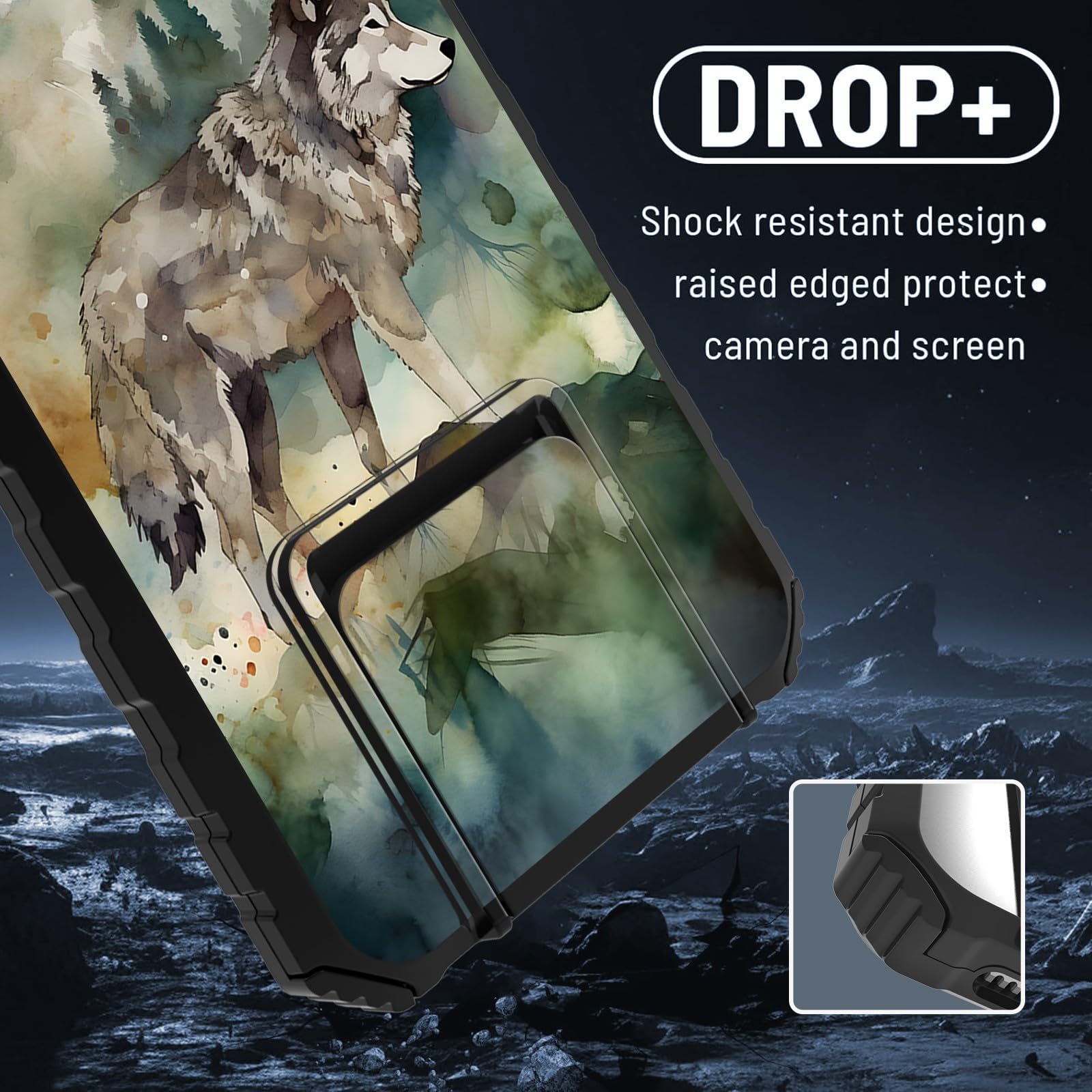 DHYYDSQZ for Samsung Galaxy A14 5G Phone Case with Sliding Camera Cover & Stand Kickstand Dual Layer Hybrid Heavy Duty Shockproof Protective Case for Samsung A14 5G 6.6" 2023, Watercolor Art Wolf 5