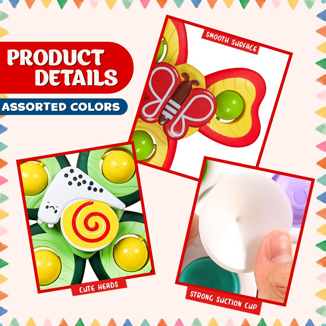 Wembley Suction Spinner Toy for Baby Bath Toys for Kids | Fidget Spinner Spinning Sensory Toddler Water Toy Sticks to Car Window Table High Chair Flight Travel Toy| Birthday Return Gift for Kids 3 Pcs 4