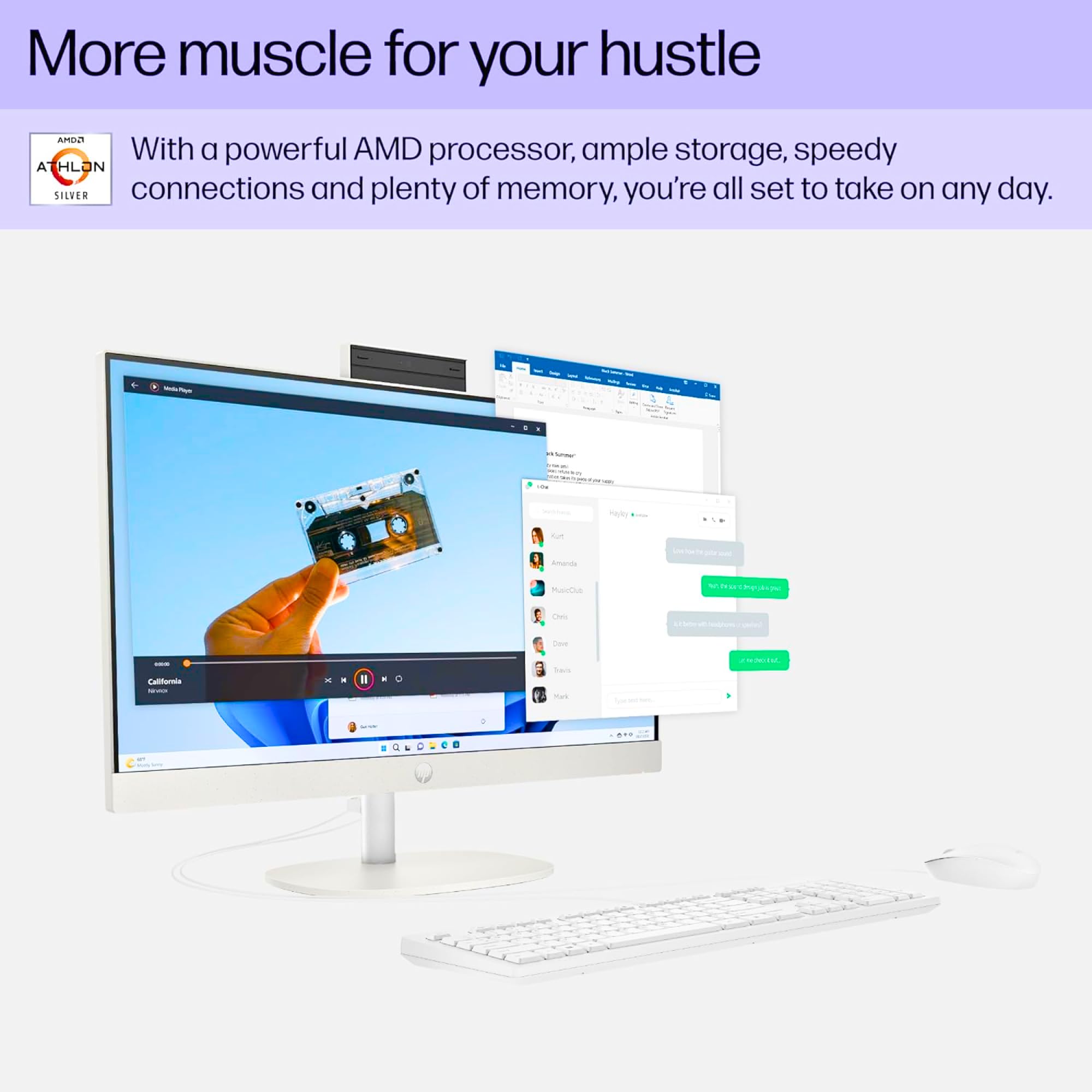 HP 24 Inch All-in-One Desktop, 23.8” FHD Display, AMD Athlon Silver Processor (Beats i5-6360U), 8GB DDR5 RAM, 256GB SSD, Webcam, HDMI, Wi-Fi 6.0, Bluetooth, Windows 11 Home, White 3