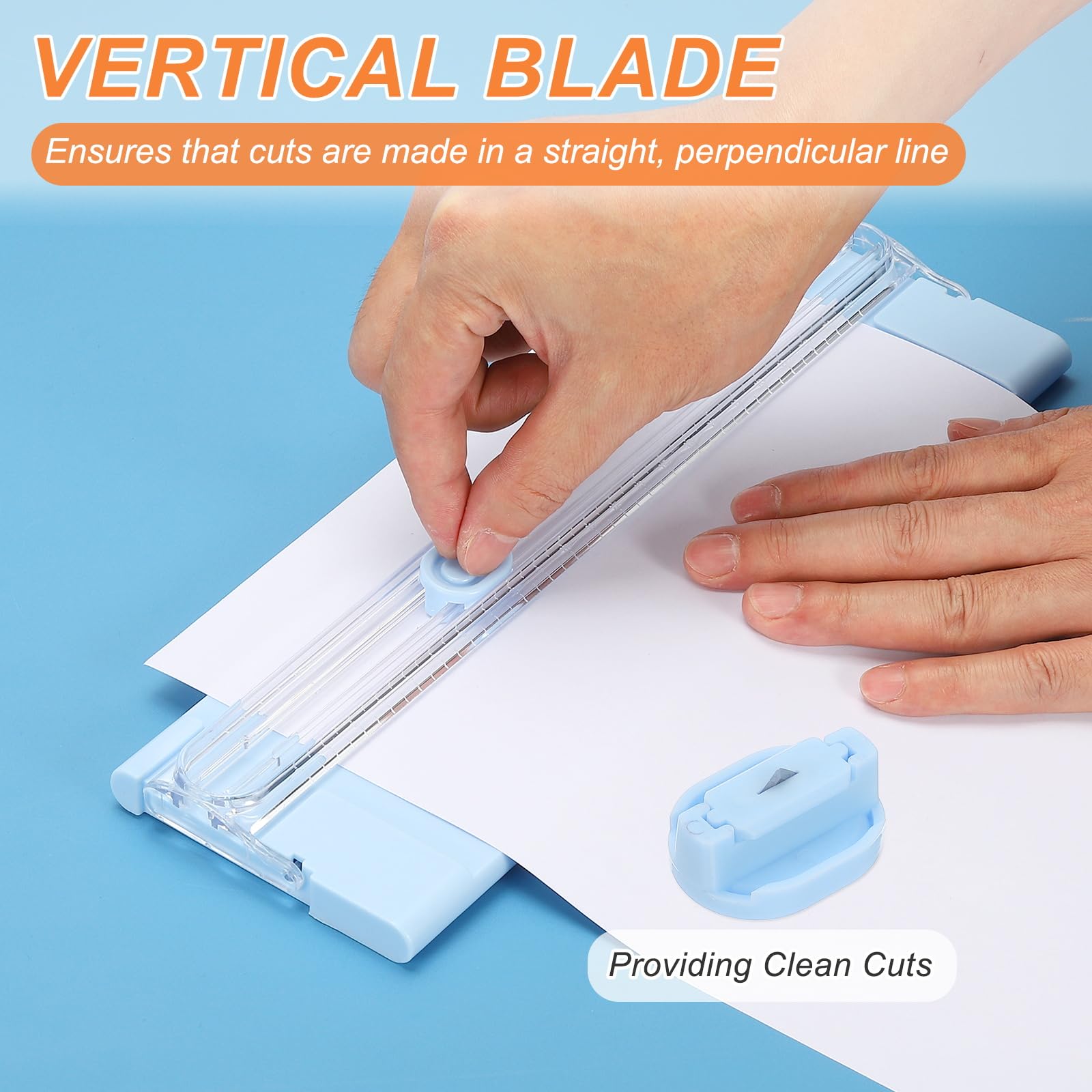 PATIKIL Paper Cutter Trimmer, A4 Straight Small Portable Paper Slide Paper Slicer with Safe-Guard for Craft Cardstock Label Card, Scrapbook Photo, Blue 4