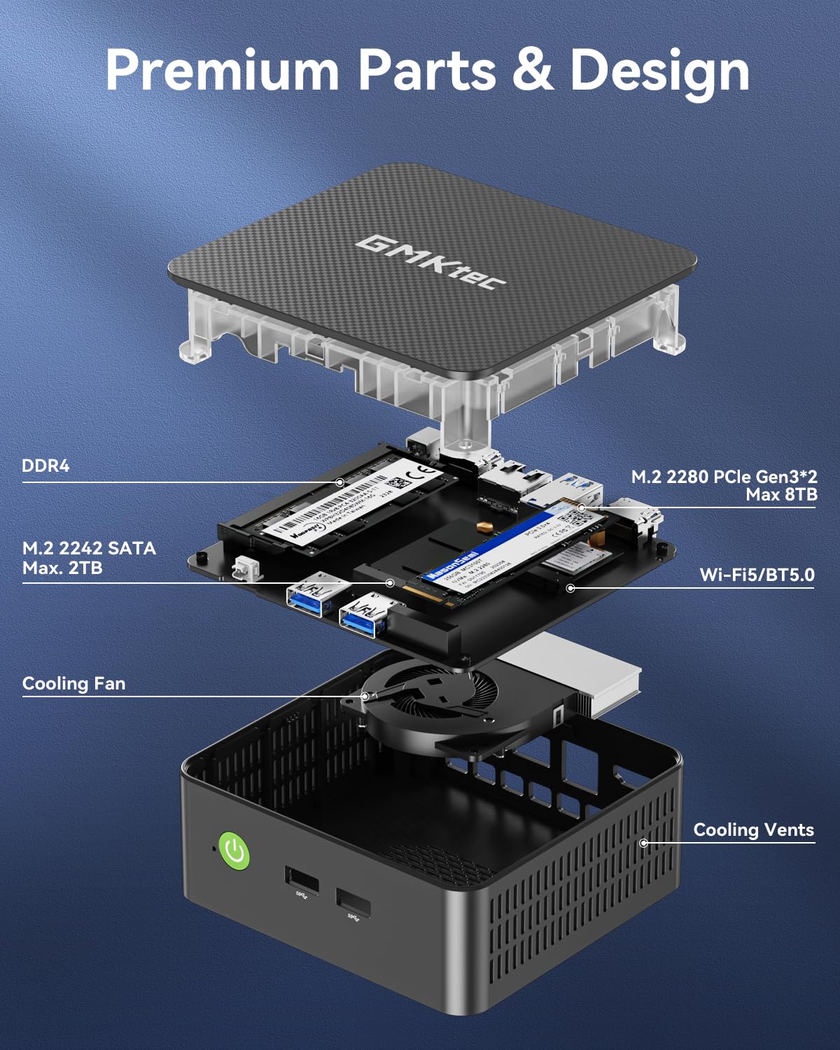 GMKtec Mini PC Computers N95(Turbo 3.4GHz) 16GB DDR4 512GB SSD Desktop Computer 4K Dual HDMI Display/3x USB3.2/WiFi 5 BT5.0/RJ45 Ethernet Nucbox G3S 5