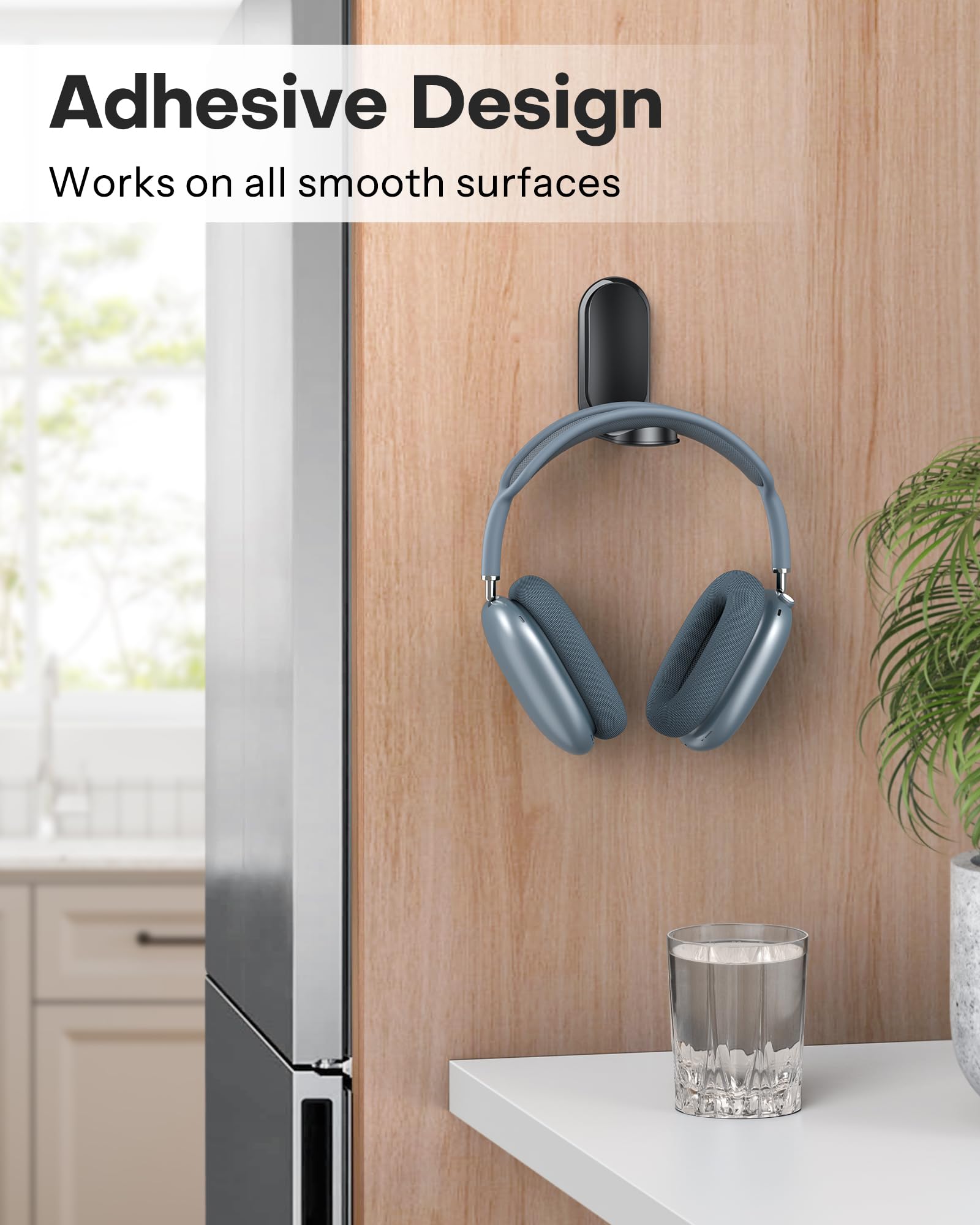 OMOTON Headphone Stand for Desk, Foldable Sticky Headset Stand Holder, Headphone Holder Hook Mount with Non-Slip Silicone, PC Gaming Accessories for Airpods Max, All Earphones- Black 5