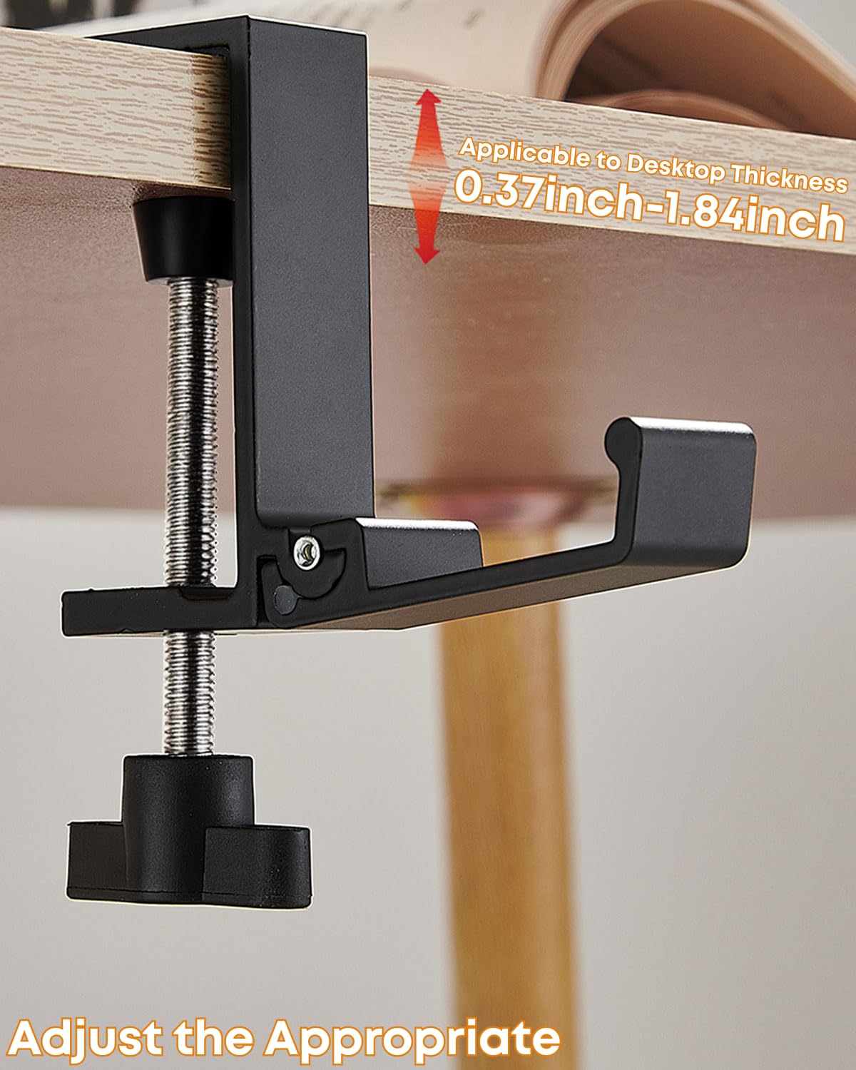 JAKO Headphone Stand for Desk, Aluminum Alloy Foldable Headphone Holder - Headset Stand Hook Mount, PC Gaming Headset Holder Under Desk Clamp for Office, Computer, Student Class Table, Handmade Table 6