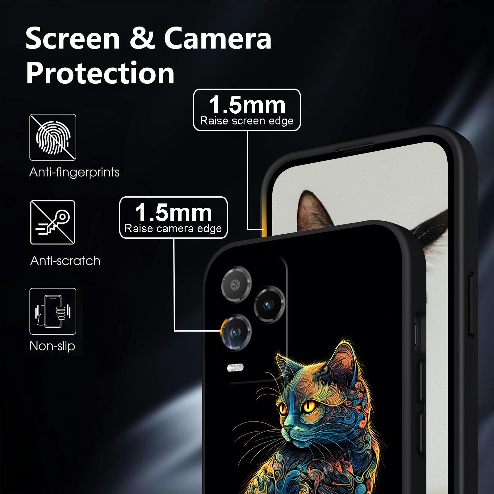 DHYYDSQZ for BLU View 5 Pro Phone Case for BLU View 5 Pro B170D with Cute Art Cat Design Slim Shockproof Soft TPU Silicone Cover [Square Edges] [Camera Protection] Case for BLU View 5 Pro 6.75" 2024 3
