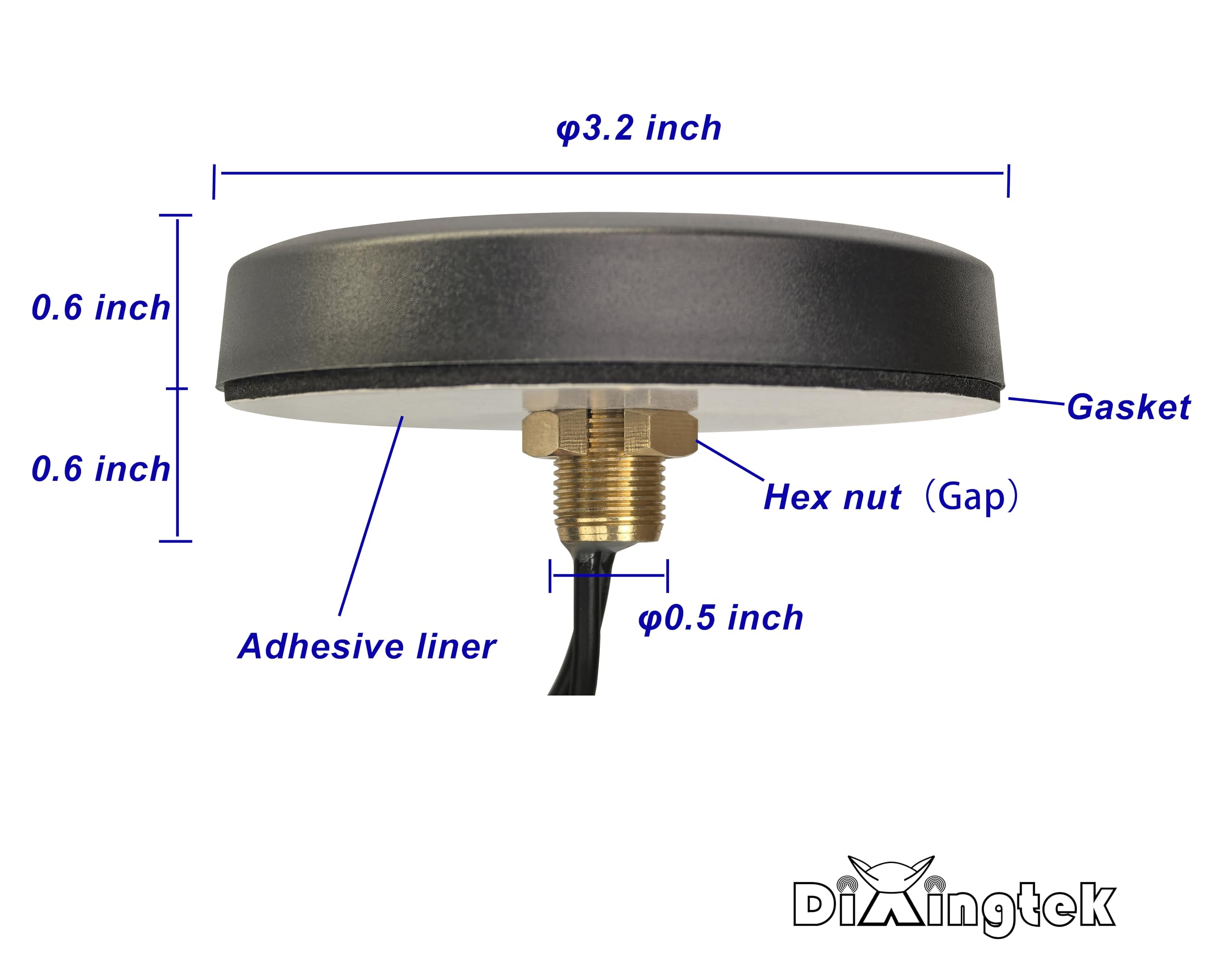Dixingtek Waterproof Diameter 81mm 4g LTE 2x2 mimo 2 in 1 Combined SMA Male Antenna Screw mounting 2 Meters Cable, Compatible with Charging Station and Other IoT Devices Discotic Antenna 6