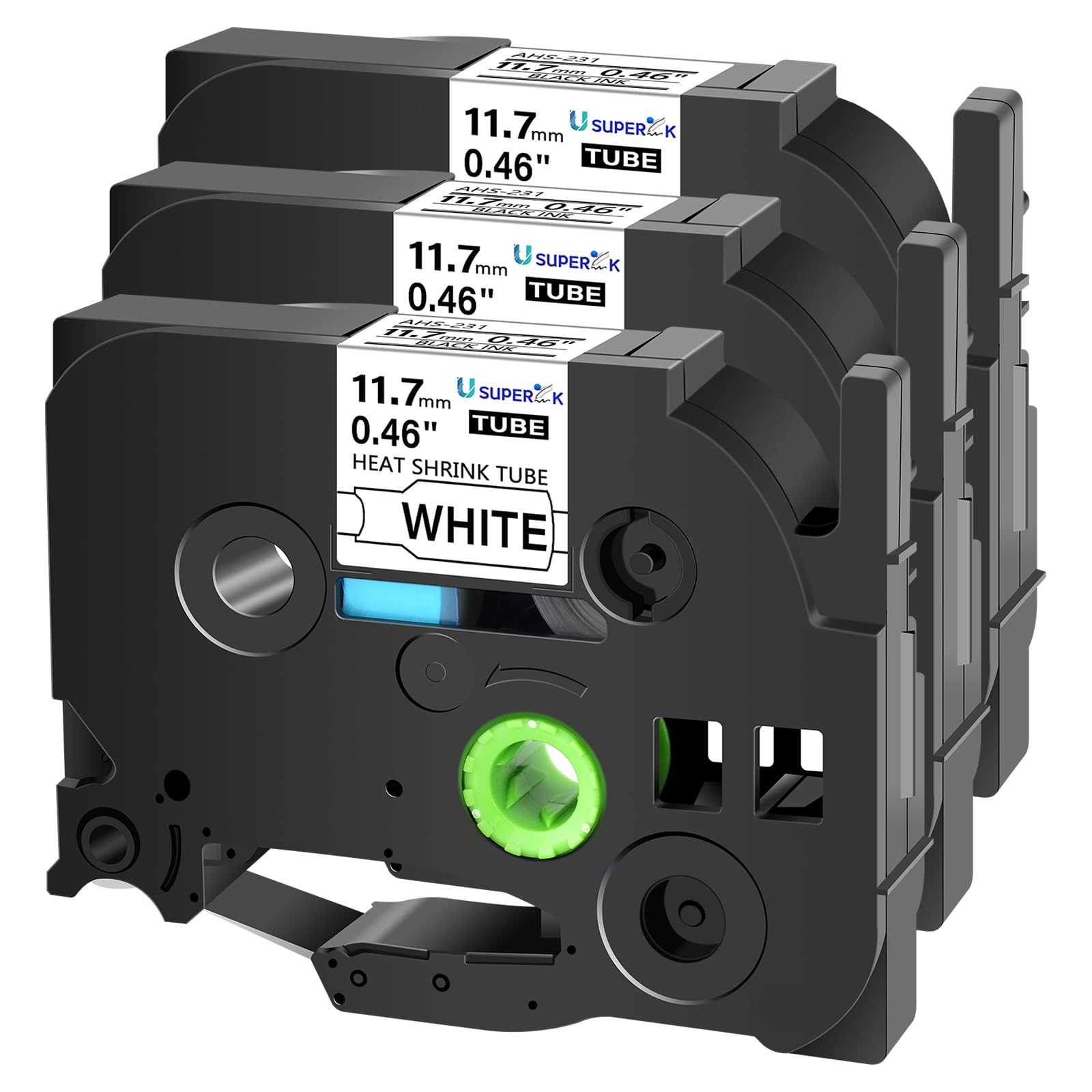 USUPERINK 3 Pack Compatible for Brother Ptouch HSe-231 HSe231 HS-231 HS231 0.46'' 11.7mm Black on White Heat Shrink Tube Label Tape use in PT-D210 PT-D400 PT-E300 PT-E500 PT-P750WVP Label Maker 1