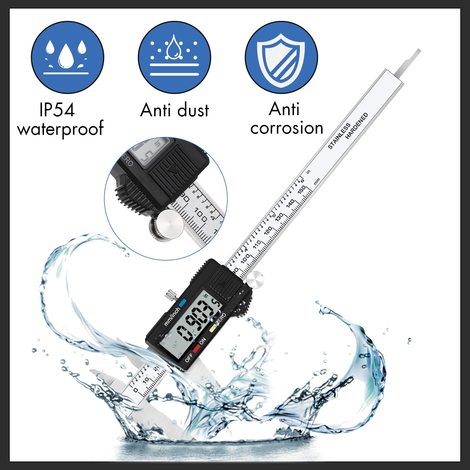 Simhevn Electronic Digital Caliper Measuring Tool, Stainless Steel Vernier Caliper Digital, Easy Switch from Inch Metric, LCD Screen,0-6inch/150mm Caliper Measuring Tool for DIY/3D Printing 3