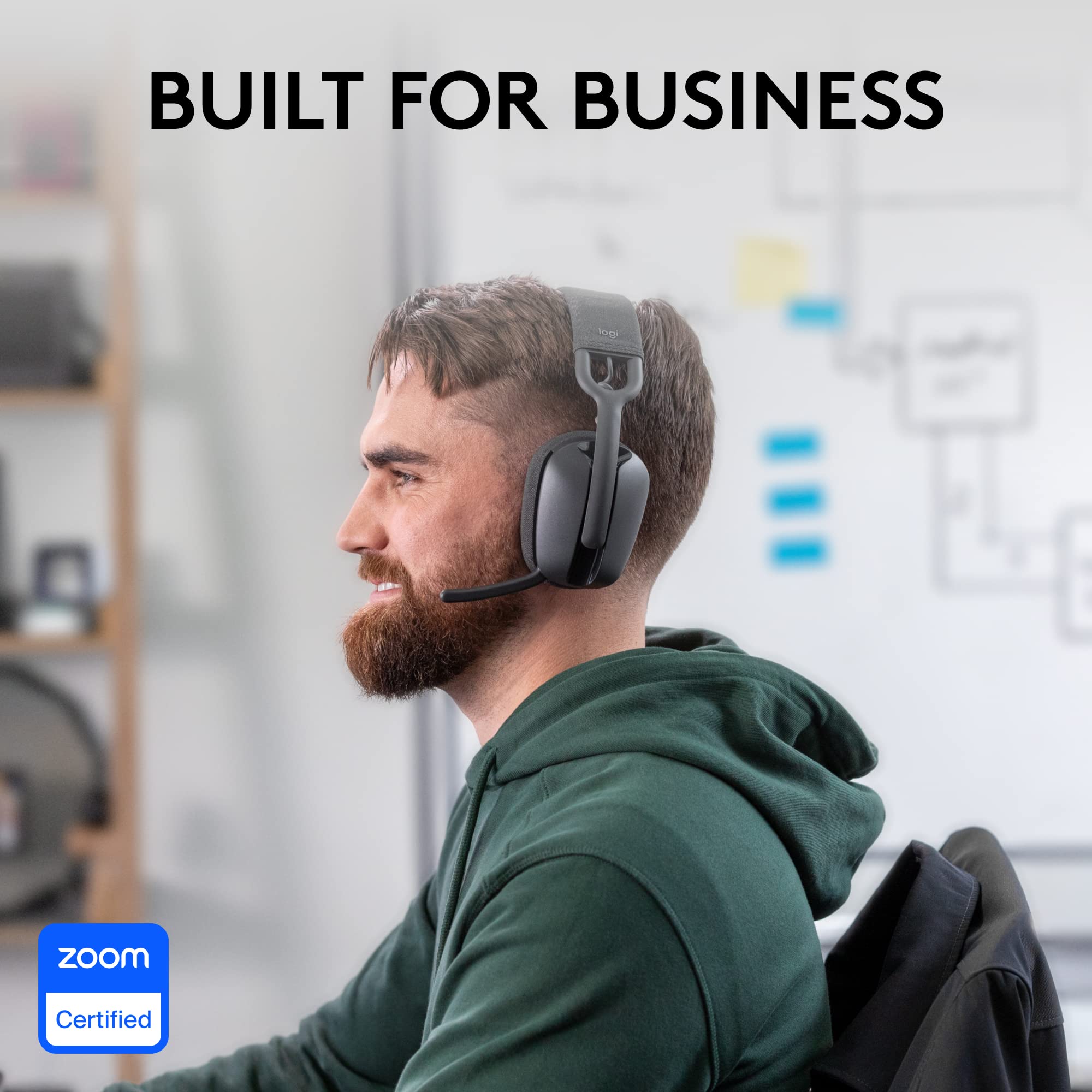 Logitech Zone Vibe Wireless Bluetooth Headphones with Noise Canceling Microphone, USB-A, USB-C, for Microsoft Teams, Mac/PC, Black 3